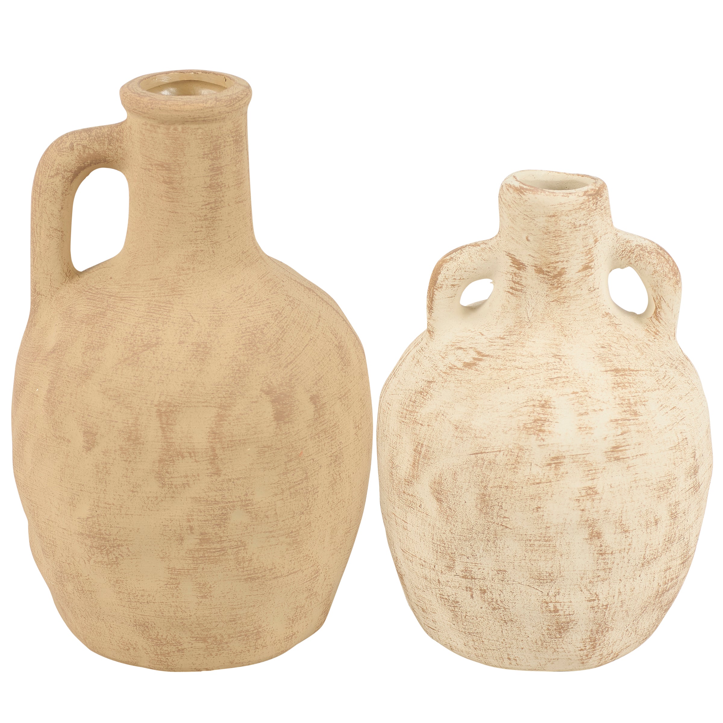 Rustic Farmhouse Ceramic Jug Vases: Distressed Decor Set for Stemmed Florals