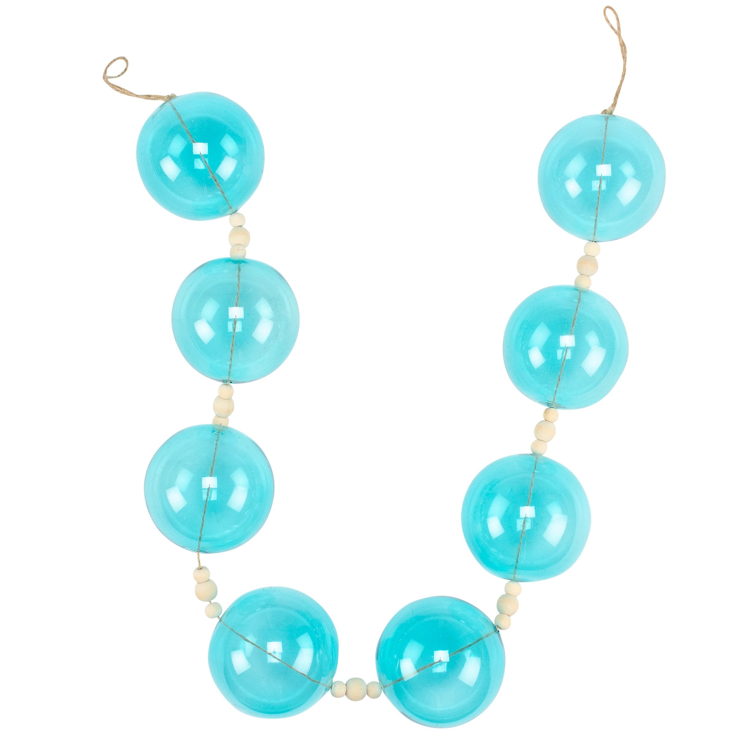 Ocean Blue Glass & Wood Bead Garland - Coastal Beach Home Decor Accent