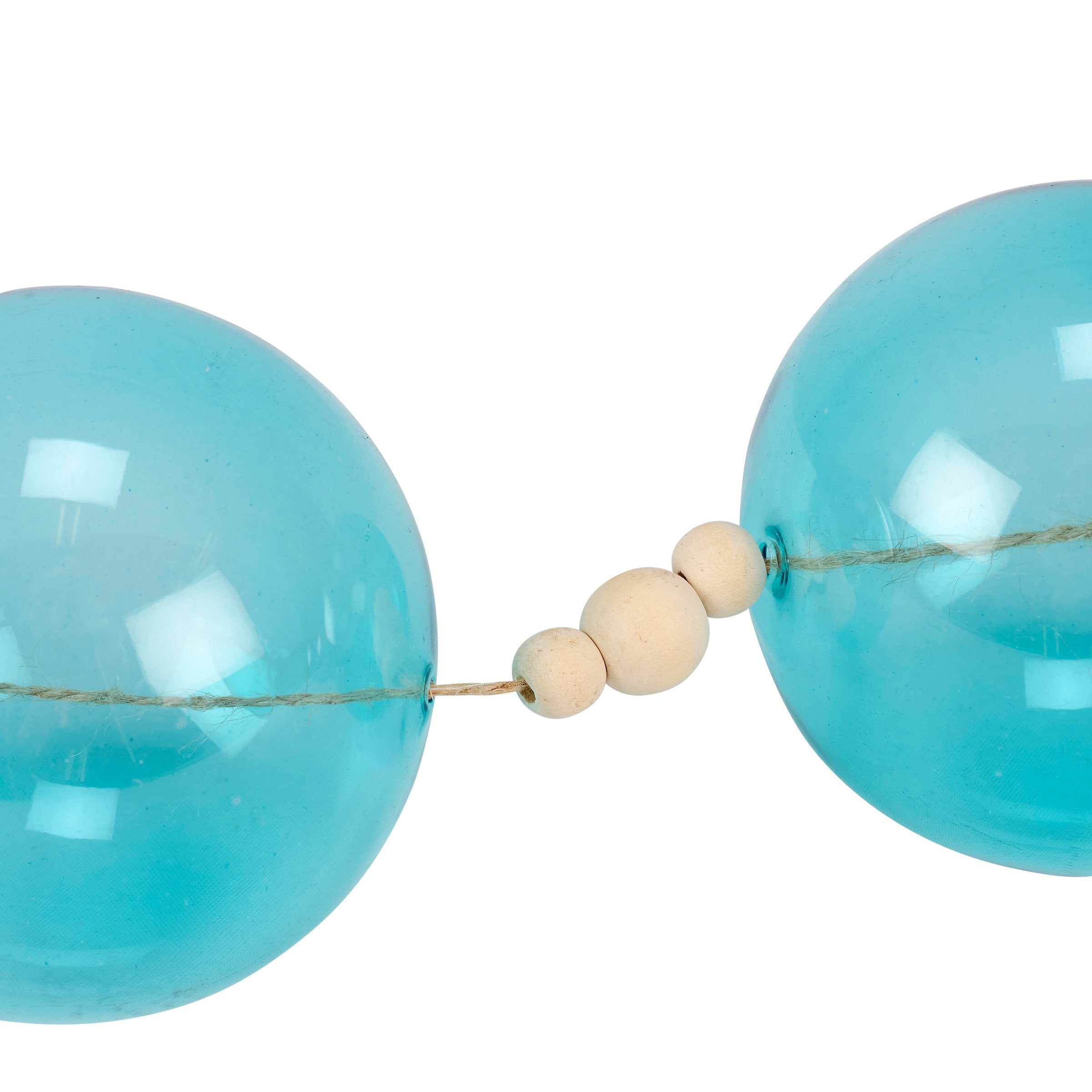 Ocean Blue Glass & Wood Bead Garland - Coastal Beach Home Decor Accent