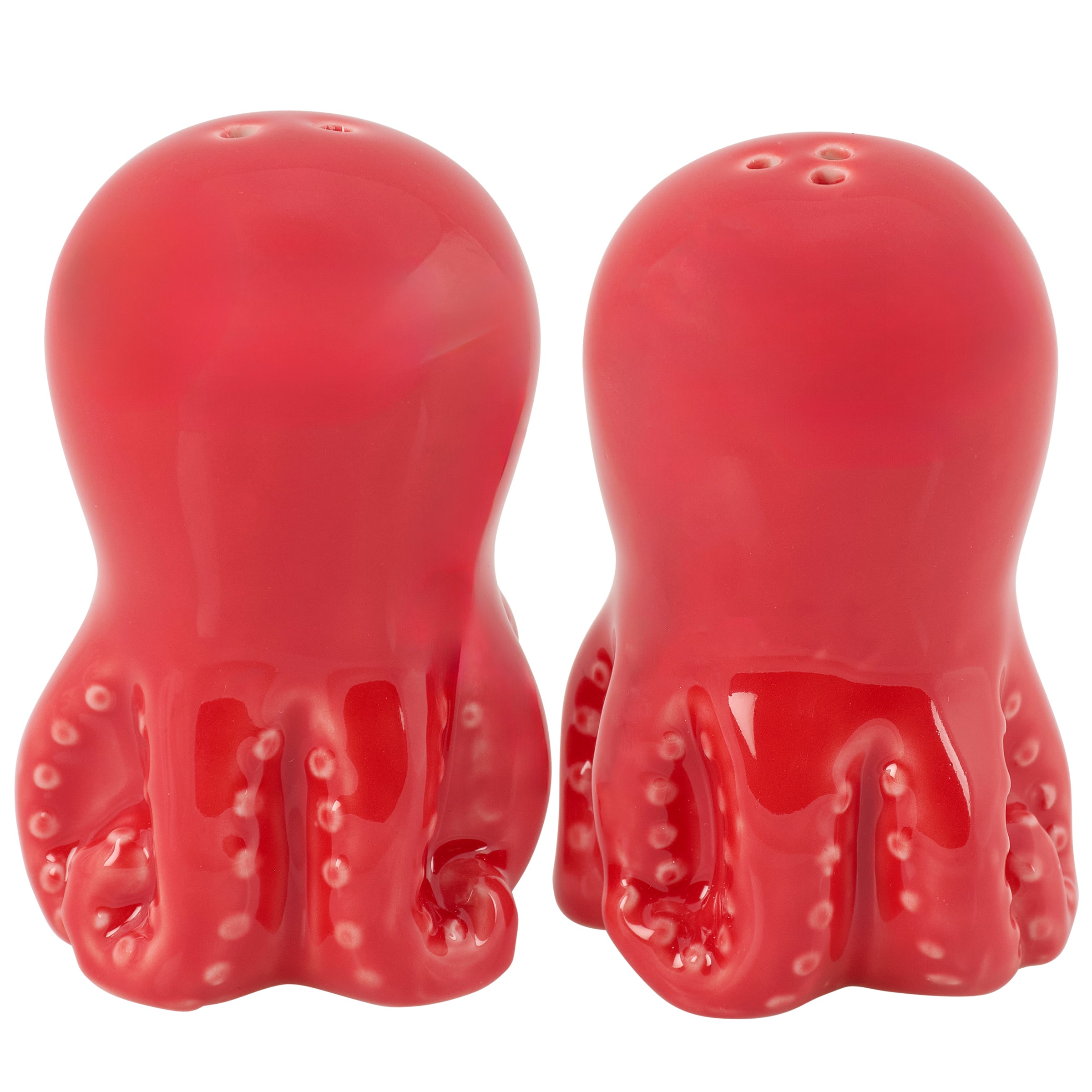 Charming Red Octopus Salt & Pepper Shakers, Hand-Painted Porcelain, Beach Decor