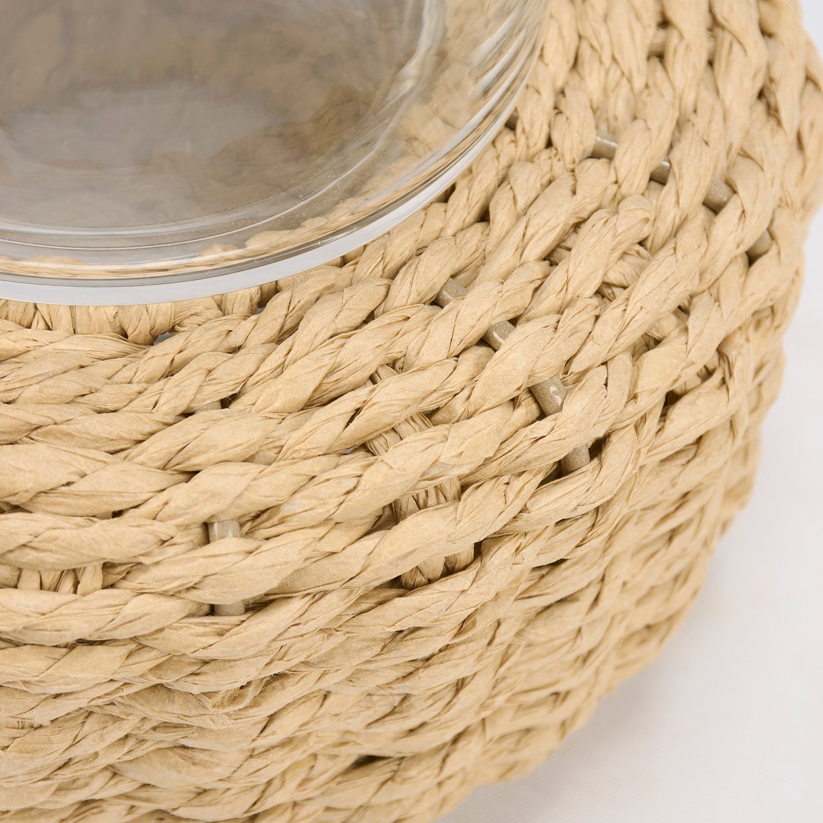 Coastal Woven Rattan Candle Holder with Glass Votive Insert for Beach Decor
