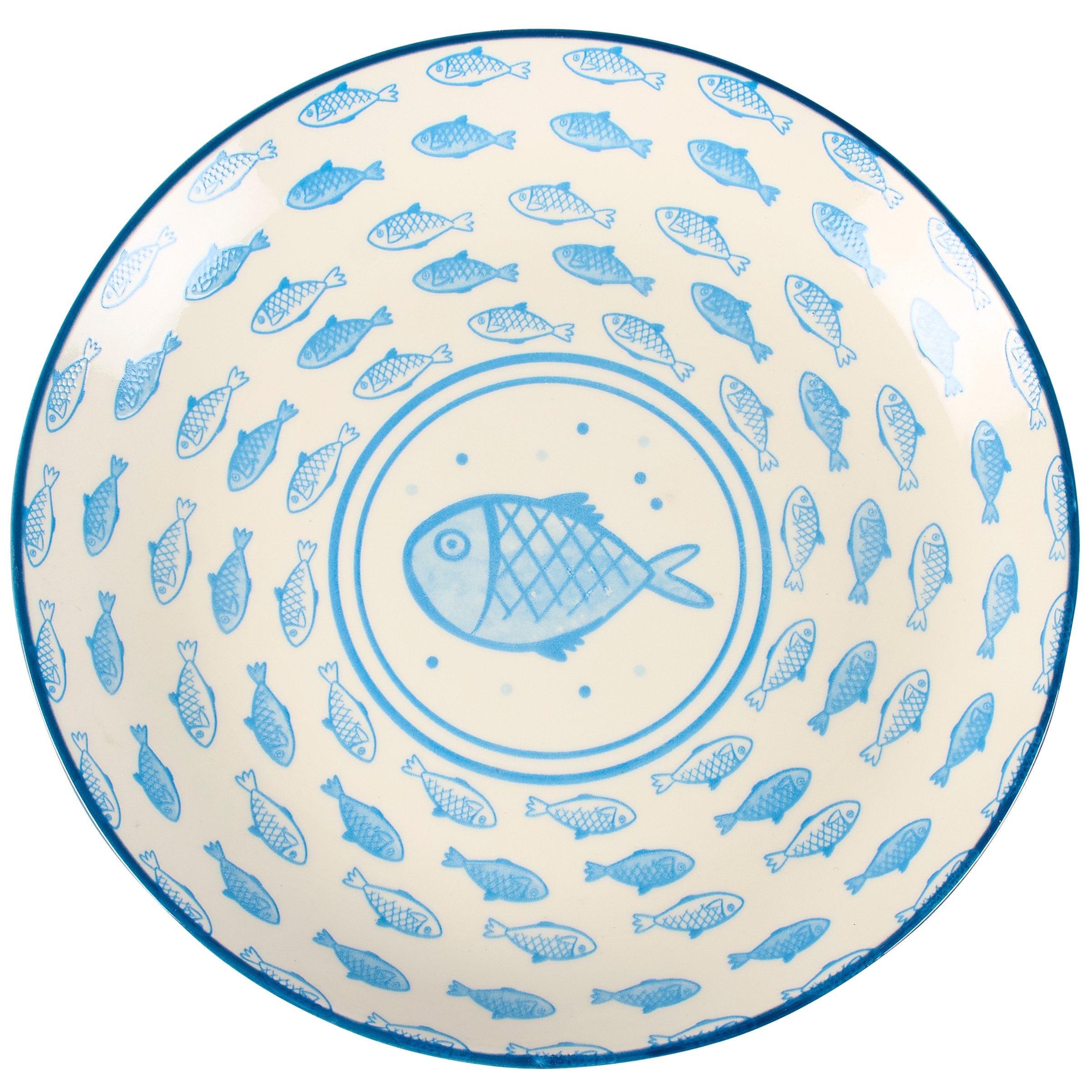 Charming Hand-Illustrated Blue Fish Stoneware Dinner Plate - Coastal Beach Decor