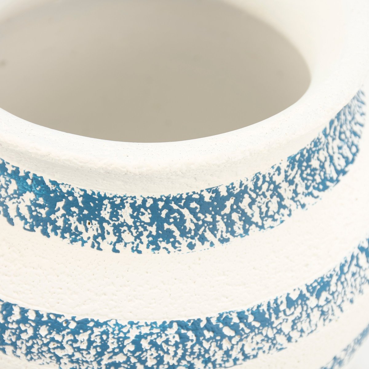 Charming Navy Blue & Cream Striped Cement Vase, Rustic Coastal Home Decor