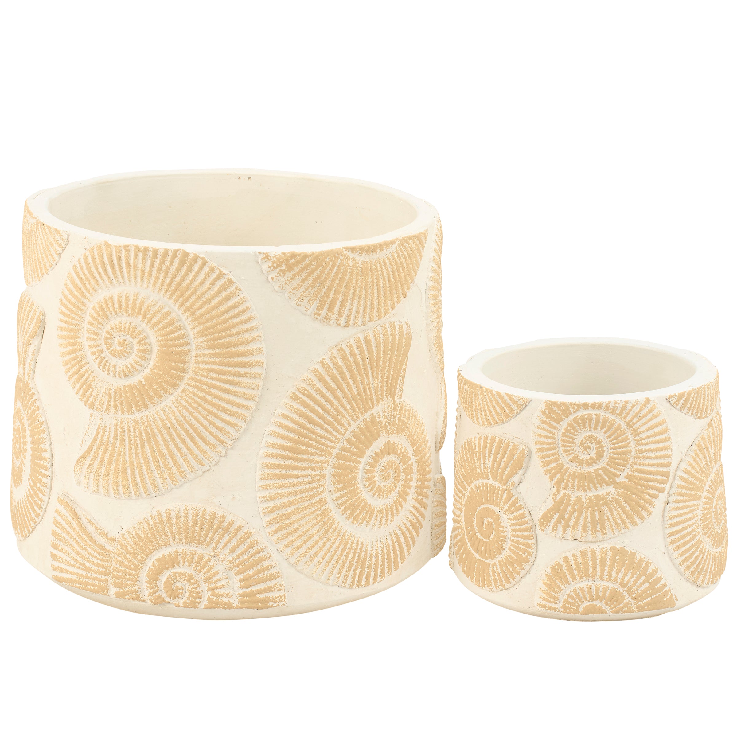 Coastal Decor Nautical Shell Cement Planter Set, Two Piece Decorative Garden Pots