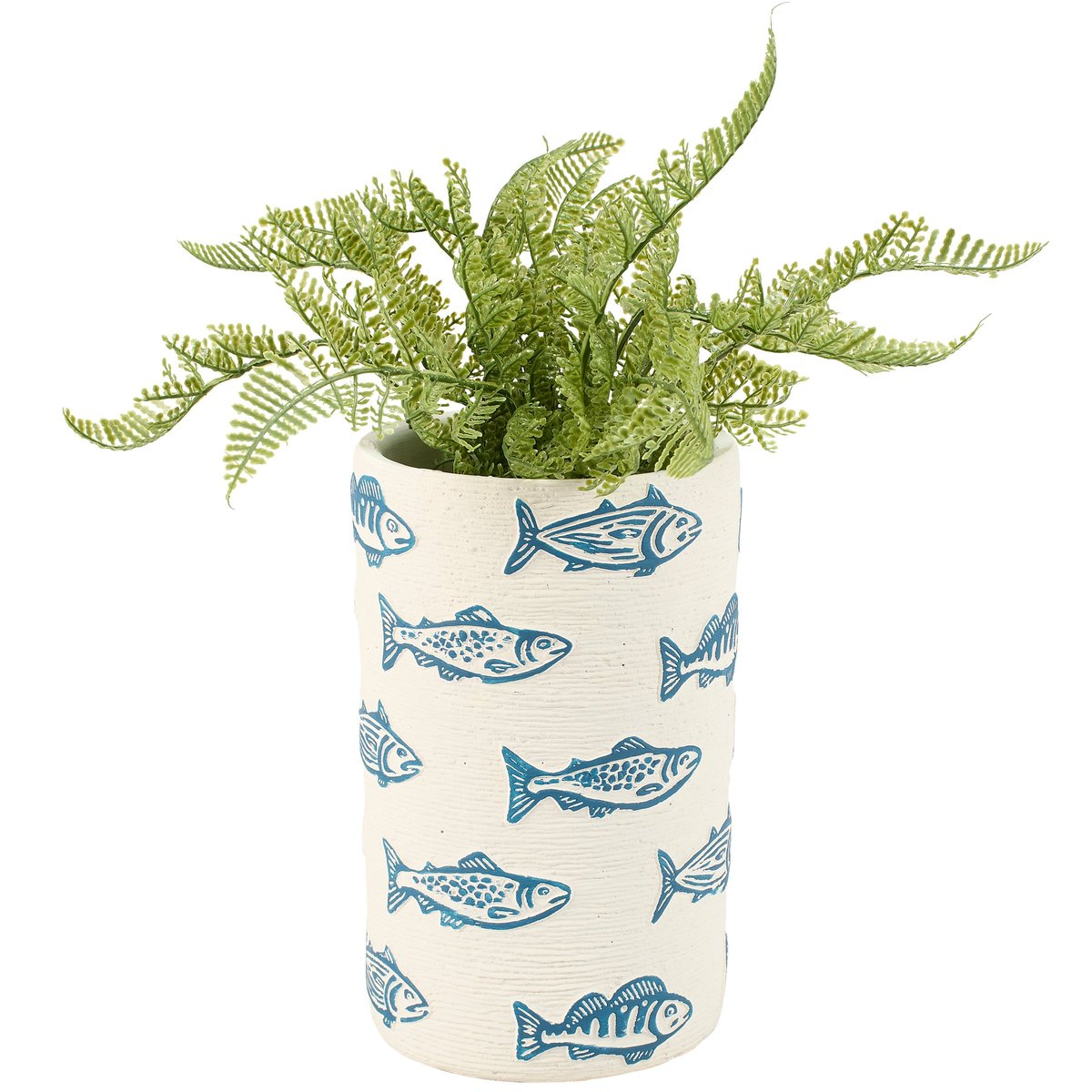 Charming Blue Fish Ceramic Beach Coastal Decorative Vase - Rustic Home Accent Decor