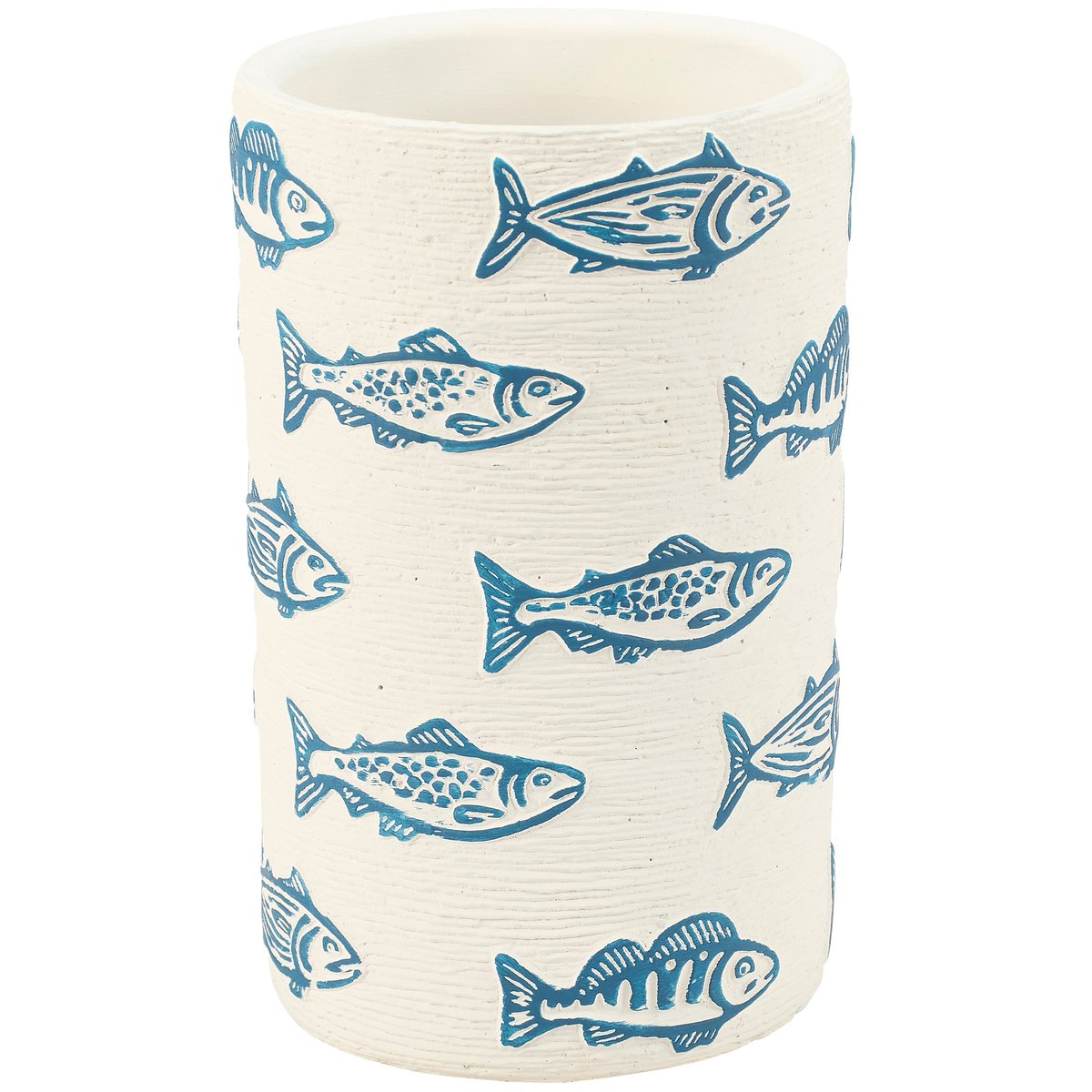 Charming Blue Fish Ceramic Beach Coastal Decorative Vase - Rustic Home Accent Decor