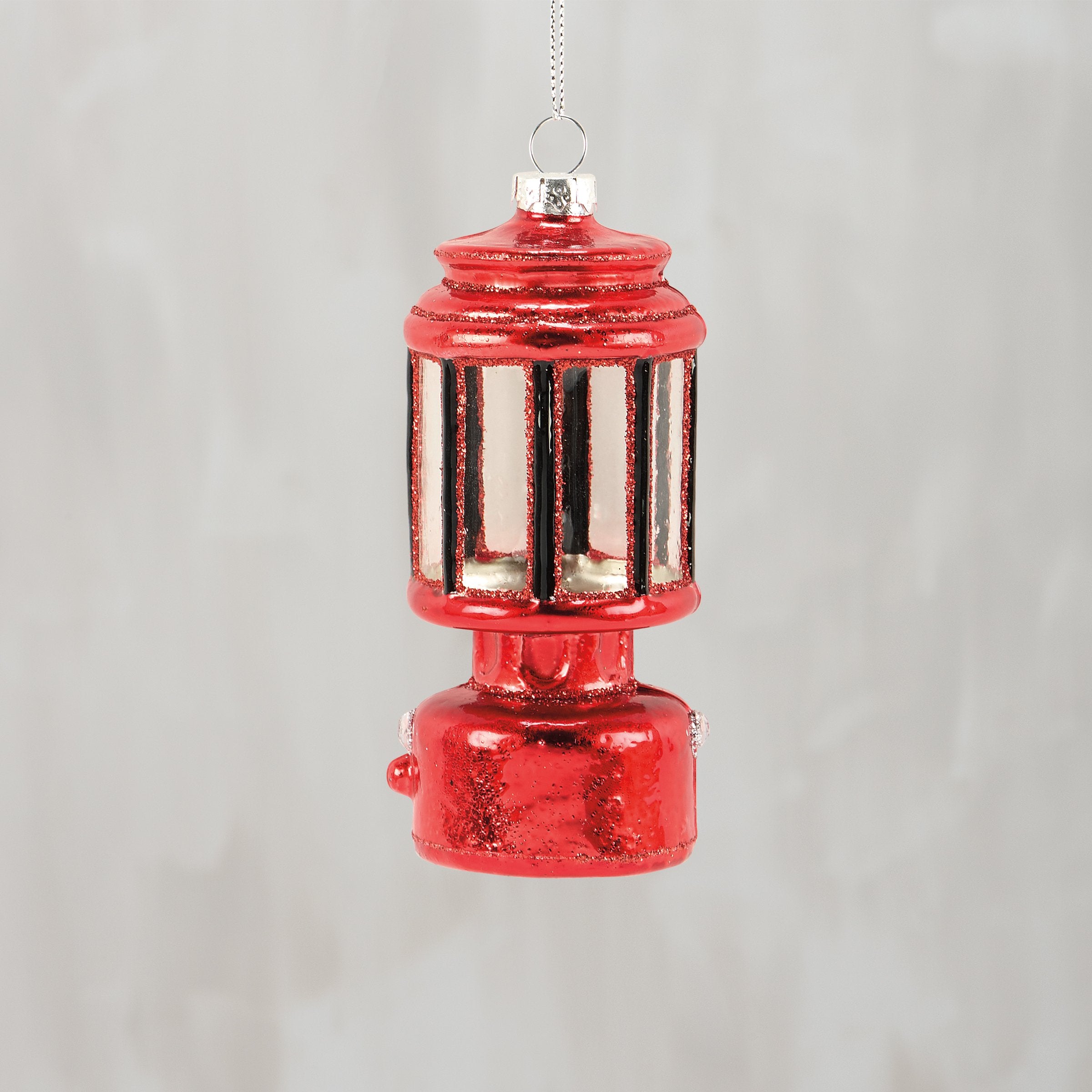 Charming Red Camp Lantern Glass Christmas Ornament for Holiday Tree Decor