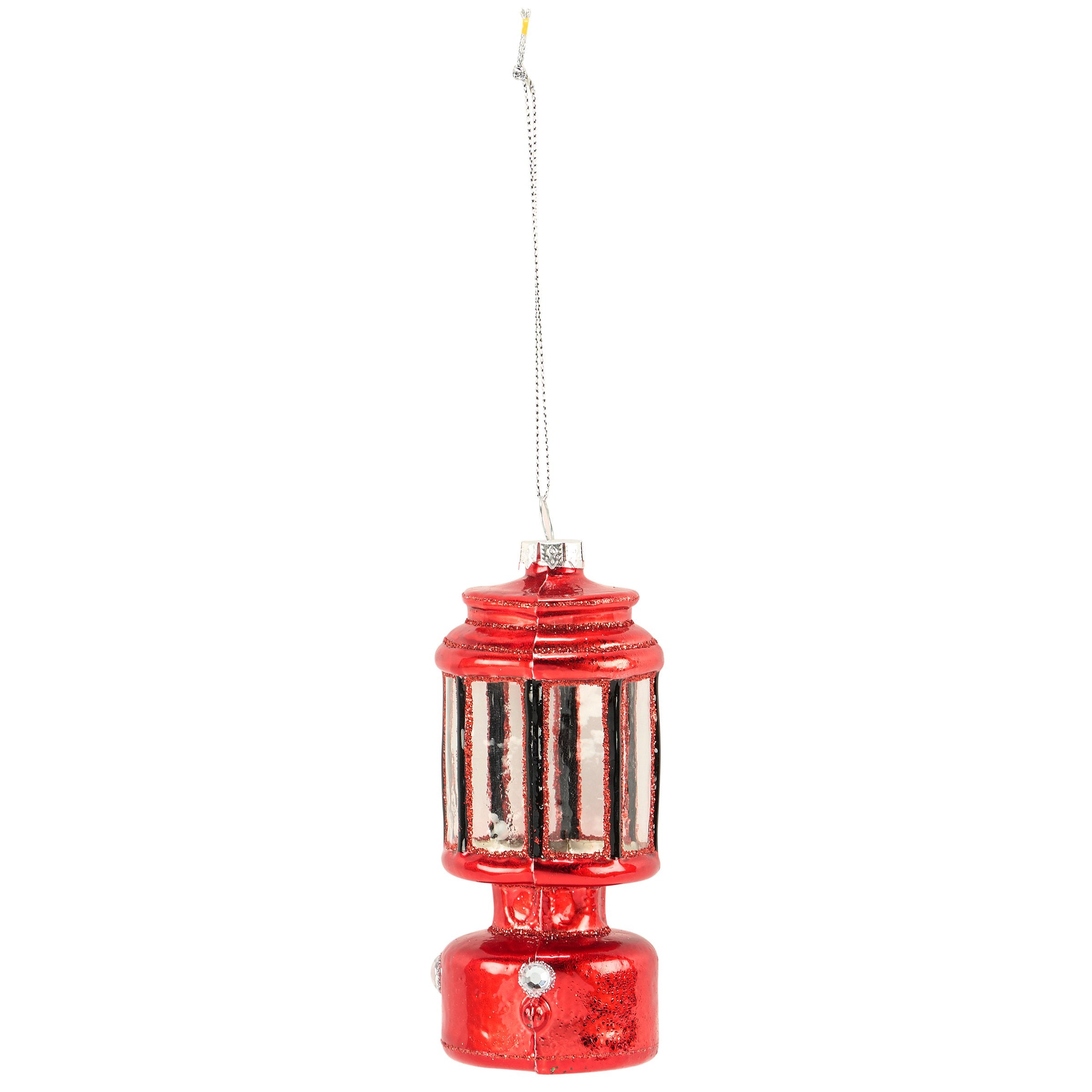 Charming Red Camp Lantern Glass Christmas Ornament for Holiday Tree Decor