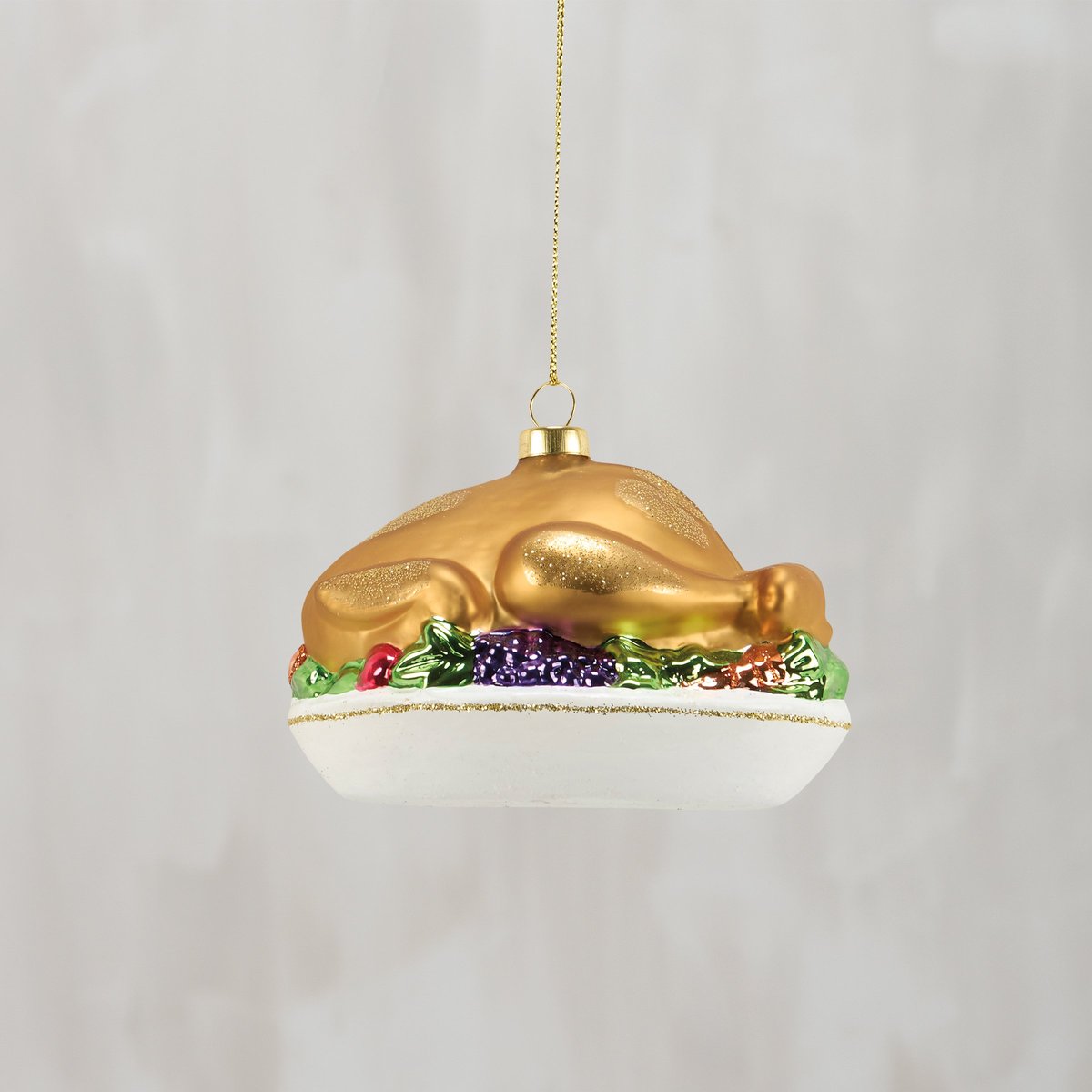 Festive Vintage Style Glass Holiday Turkey Christmas Tree Ornament with Glitter Accents