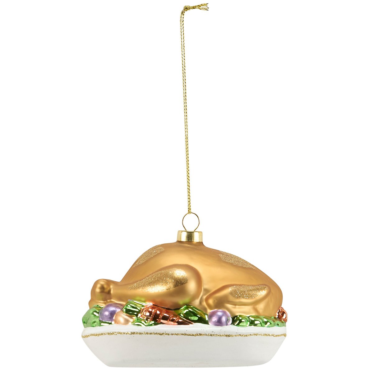 Festive Vintage Style Glass Holiday Turkey Christmas Tree Ornament with Glitter Accents