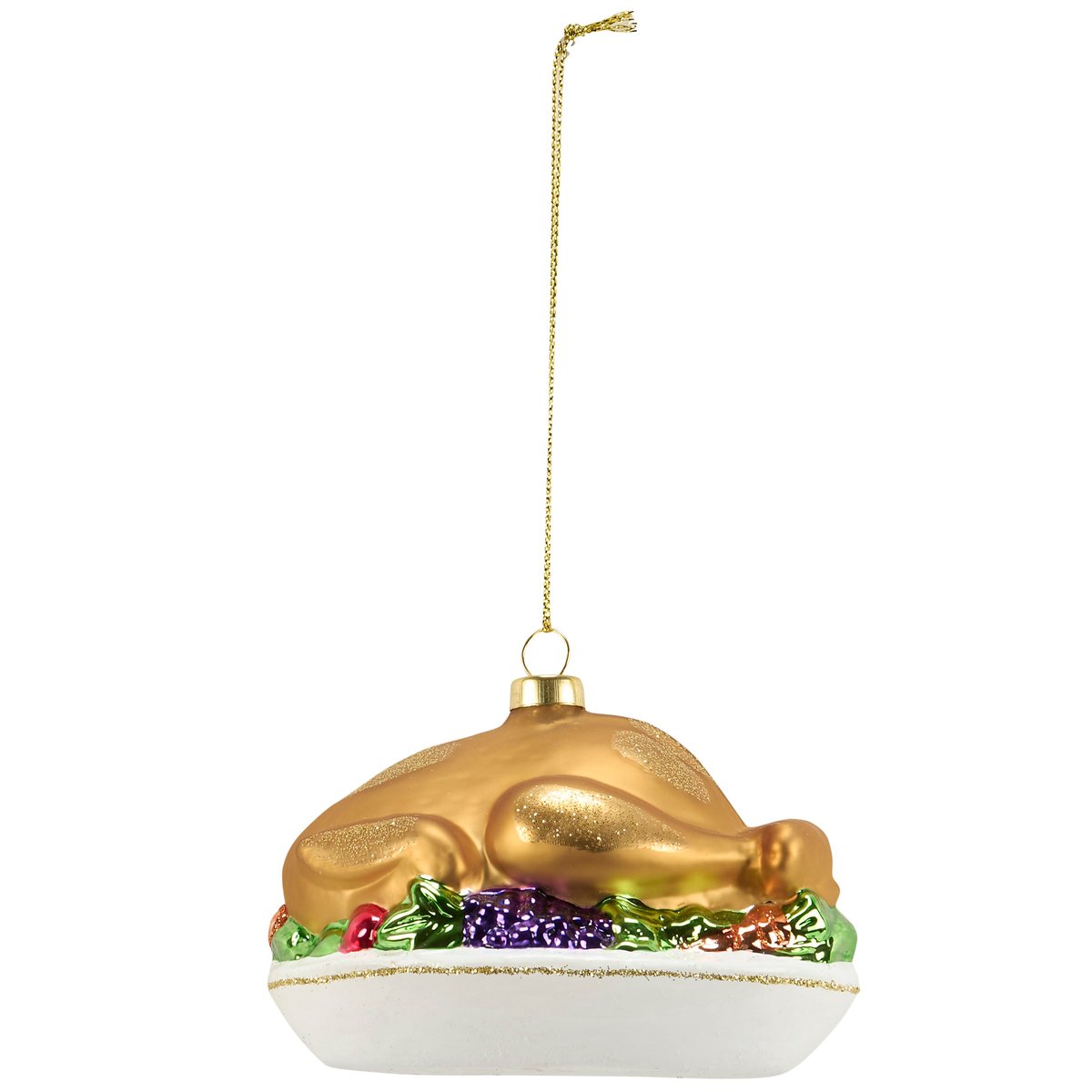 Festive Vintage Style Glass Holiday Turkey Christmas Tree Ornament with Glitter Accents
