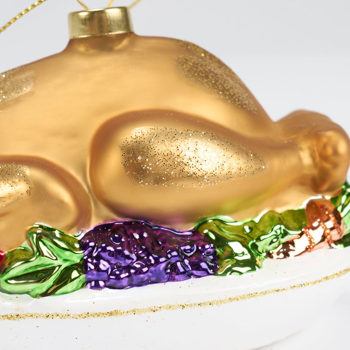 Festive Vintage Style Glass Holiday Turkey Christmas Tree Ornament with Glitter Accents