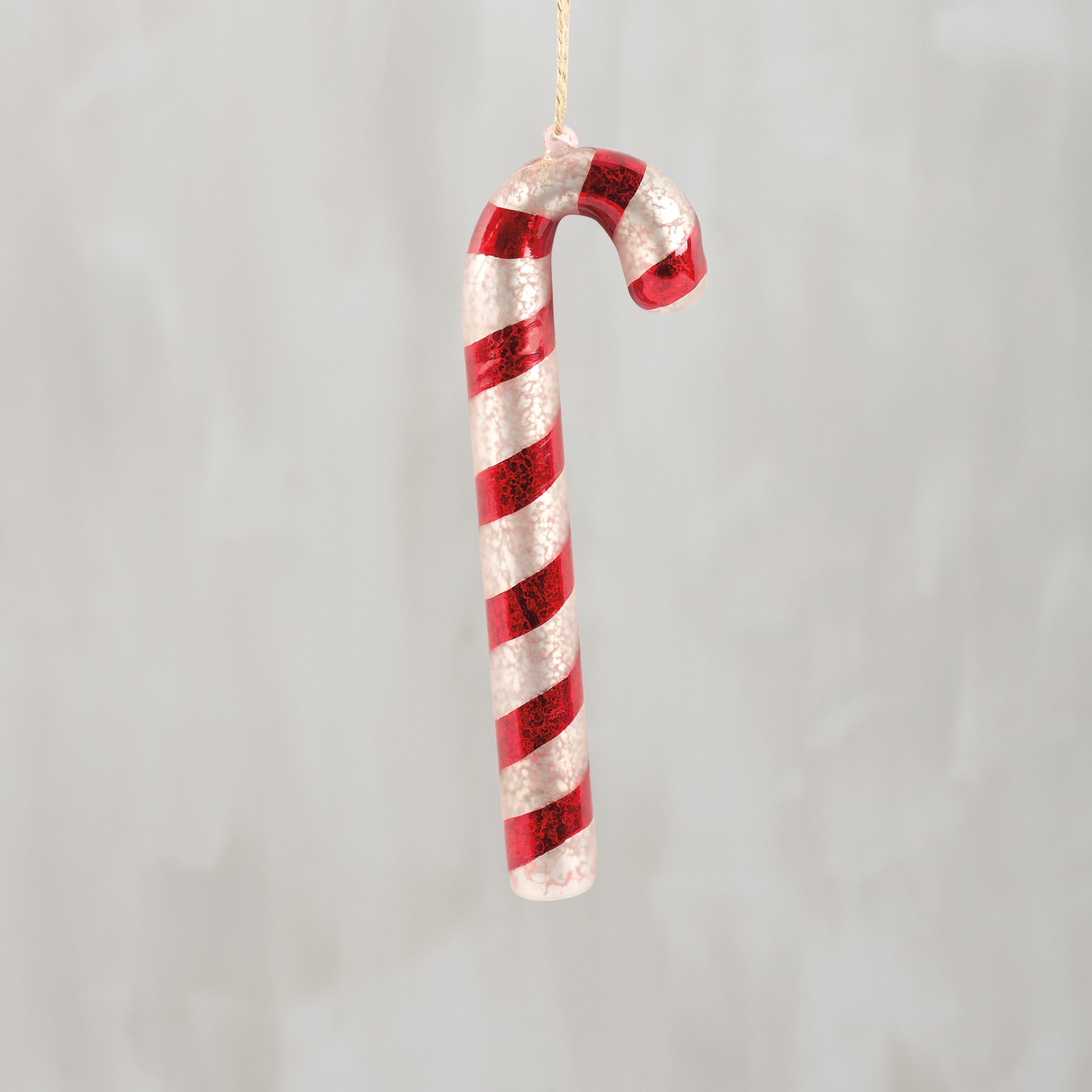 Festive Vintage Glass Candy Cane Christmas Ornament with Distressed Red Stripes