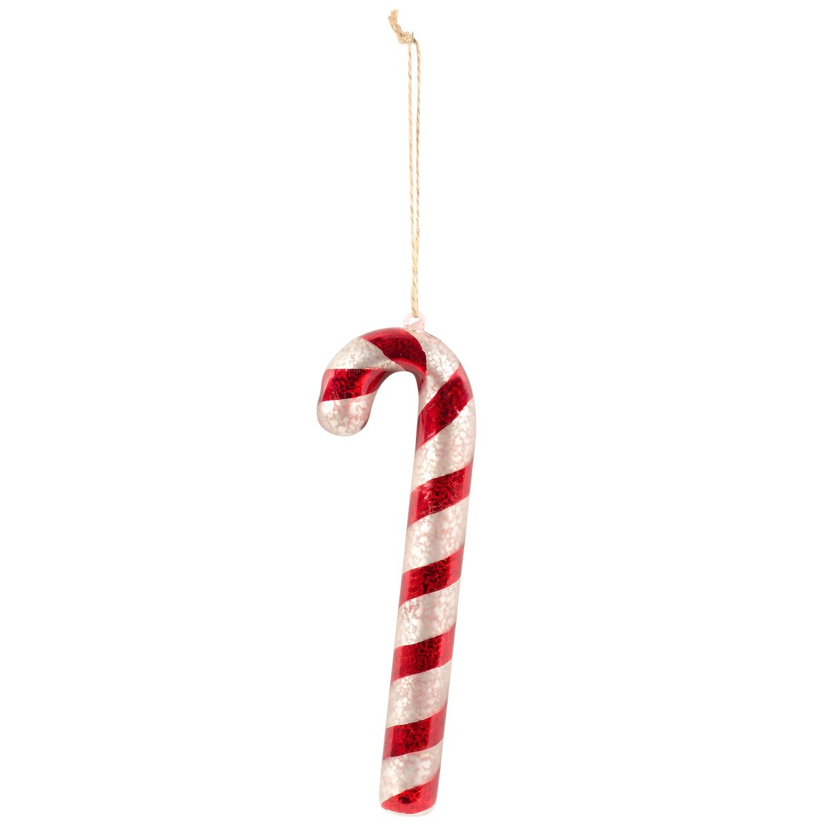 Festive Vintage Glass Candy Cane Christmas Ornament with Distressed Red Stripes