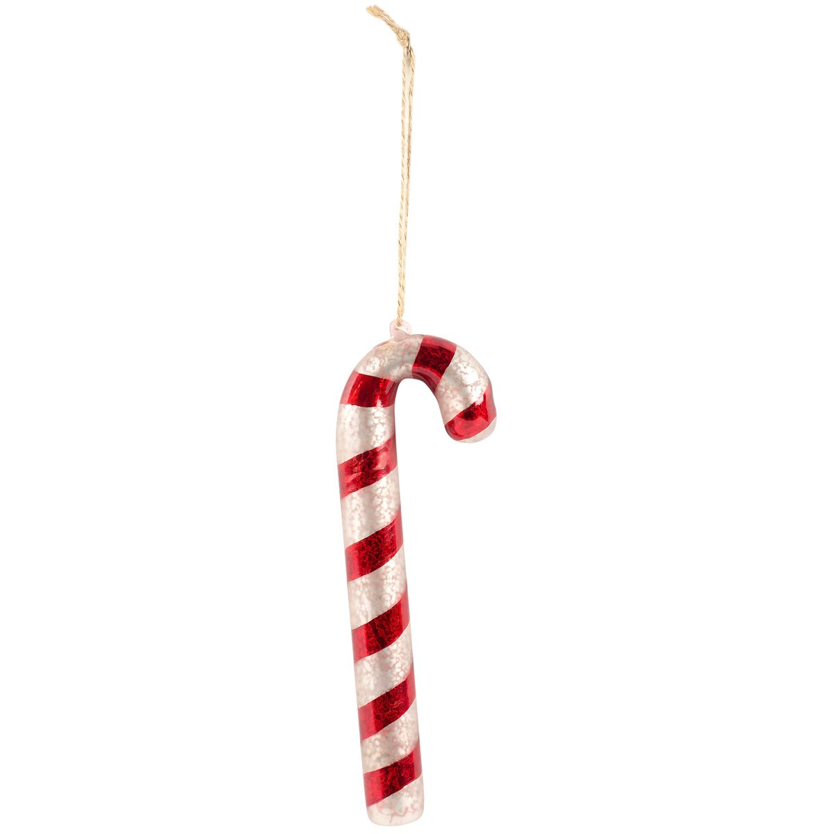 Festive Vintage Glass Candy Cane Christmas Ornament with Distressed Red Stripes
