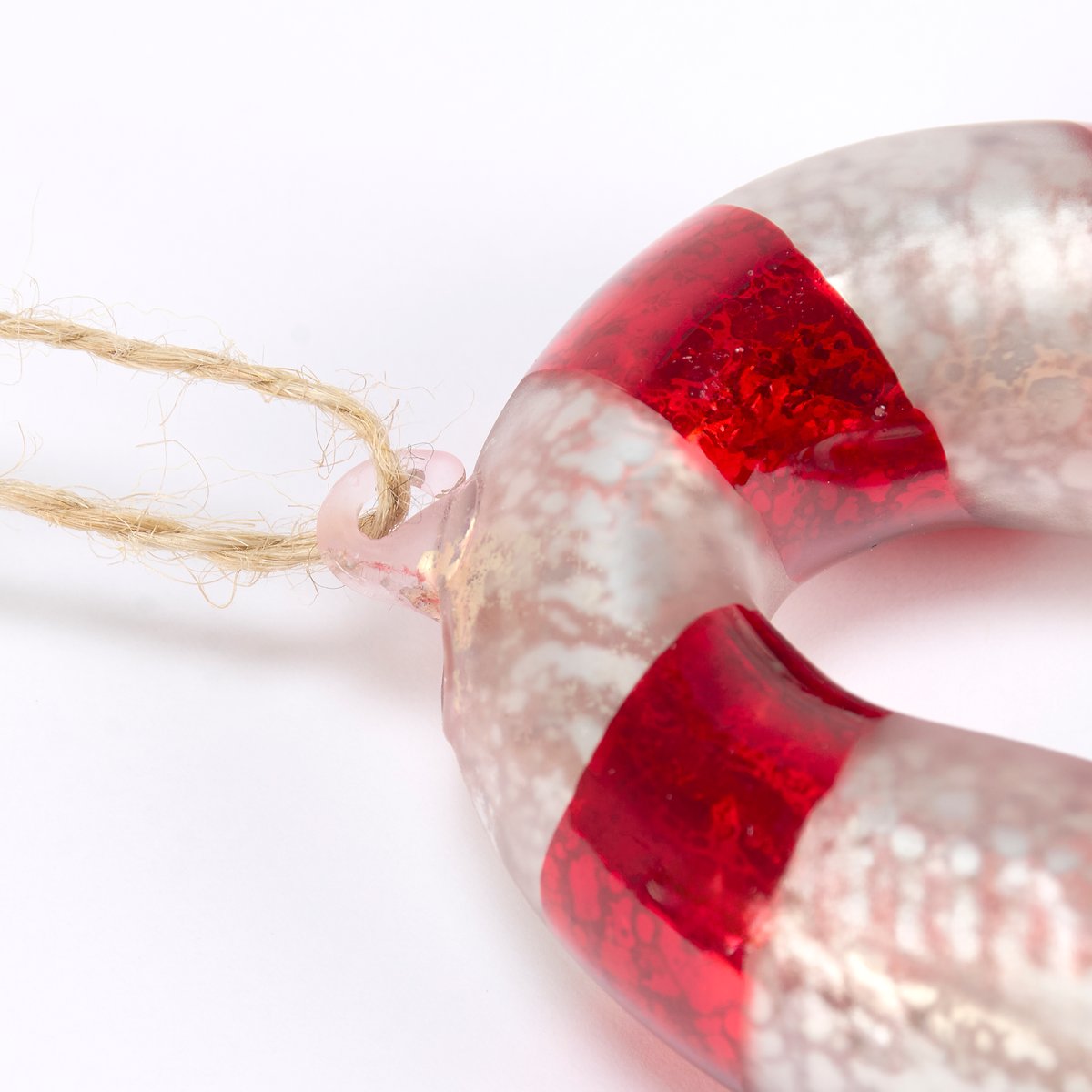 Festive Vintage Glass Candy Cane Christmas Ornament with Distressed Red Stripes