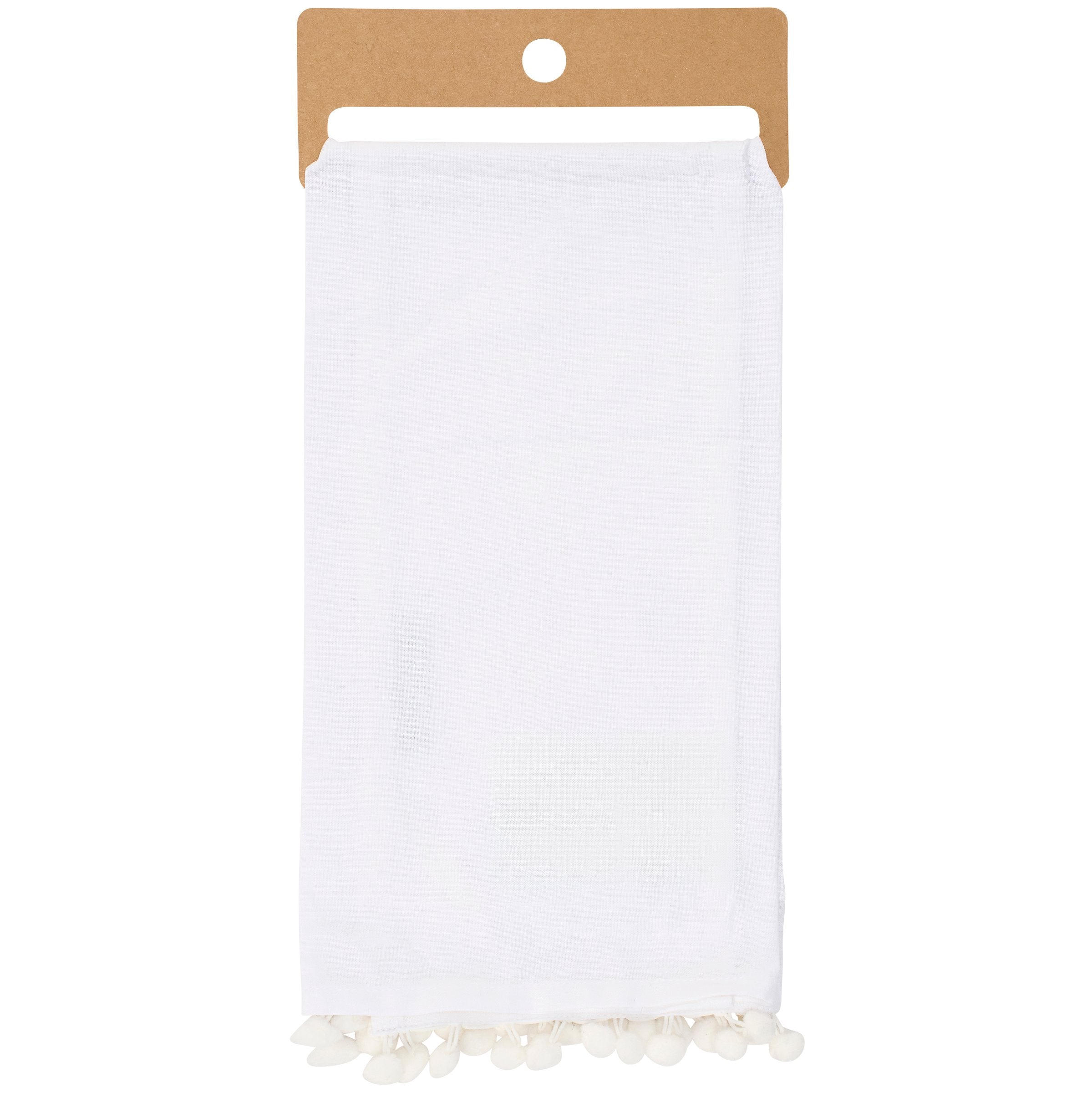 Festive Embroidered Christmas Wreath Cotton Kitchen Towel with Elegant Pom Trim