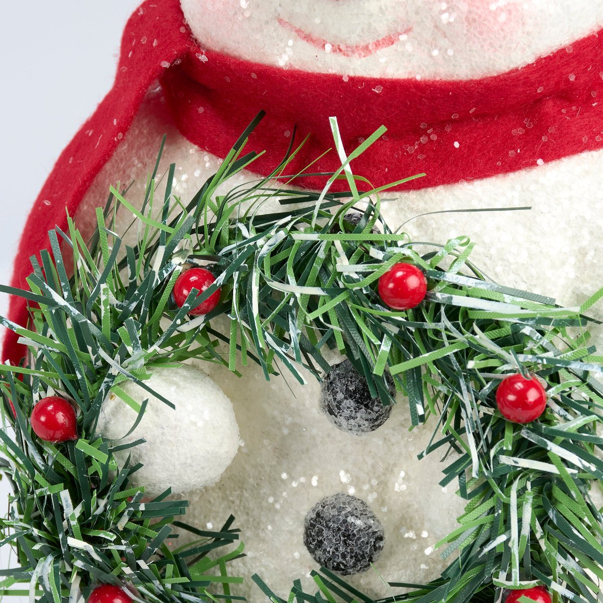 Charming Retro Snow Woman Figurine with Wreath & Holly Accent for Christmas Decor