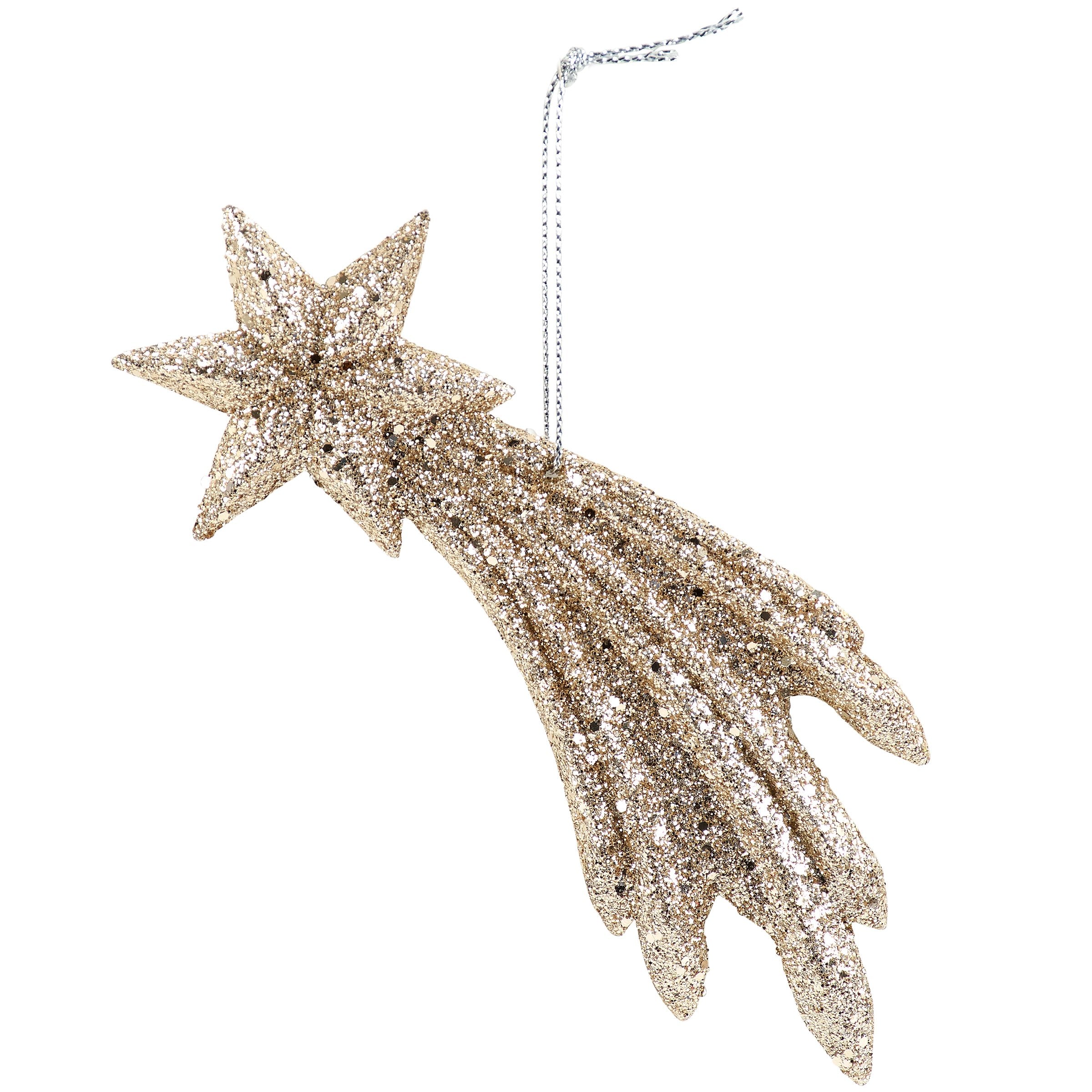 Sparkling Glitter Shooting Star Christmas Ornament - Festive Sculpted Holiday Decor