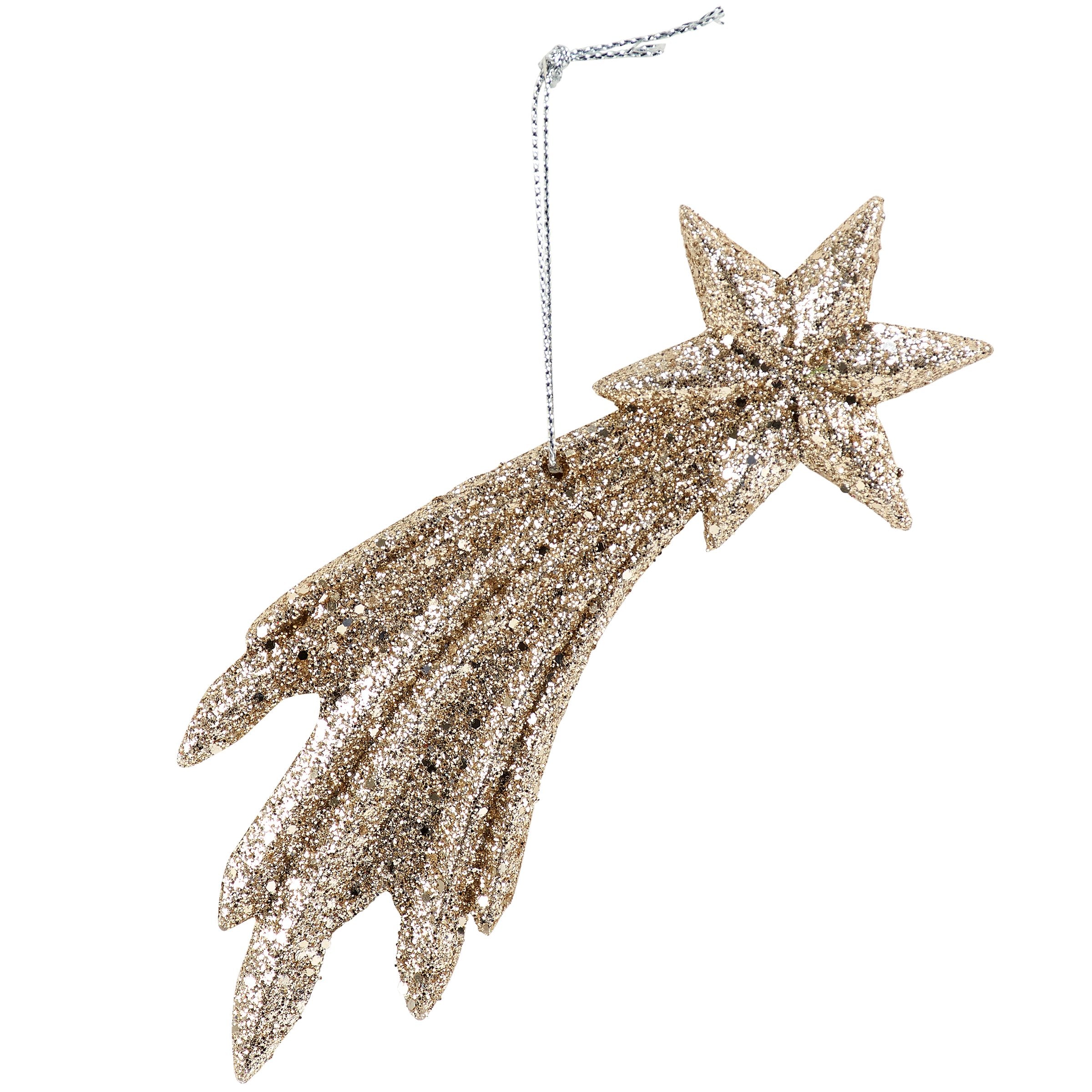 Sparkling Glitter Shooting Star Christmas Ornament - Festive Sculpted Holiday Decor