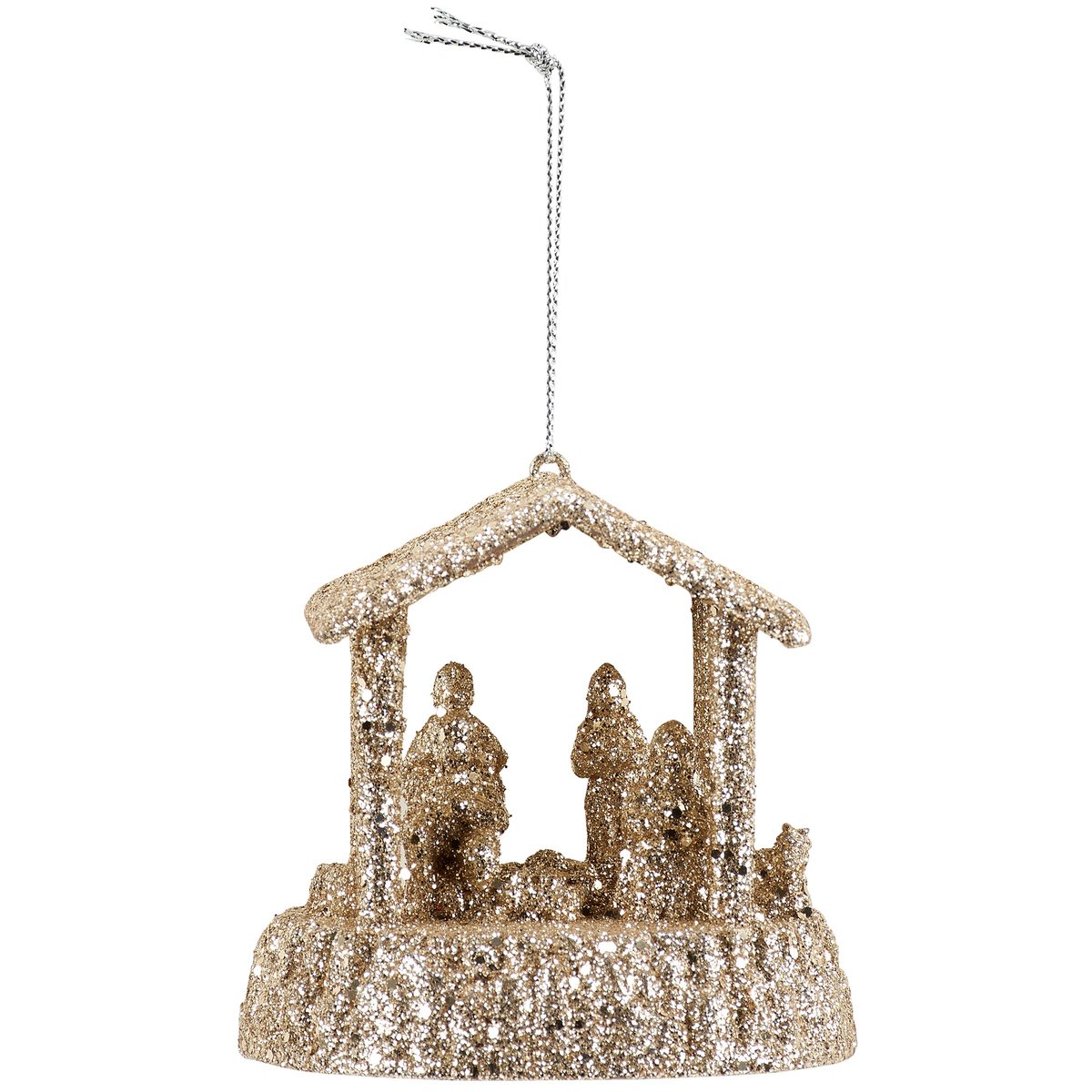 Sparkling Glitter Nativity Ornament, Joyful Christmas Tree Decoration, Holiday Home Accent
