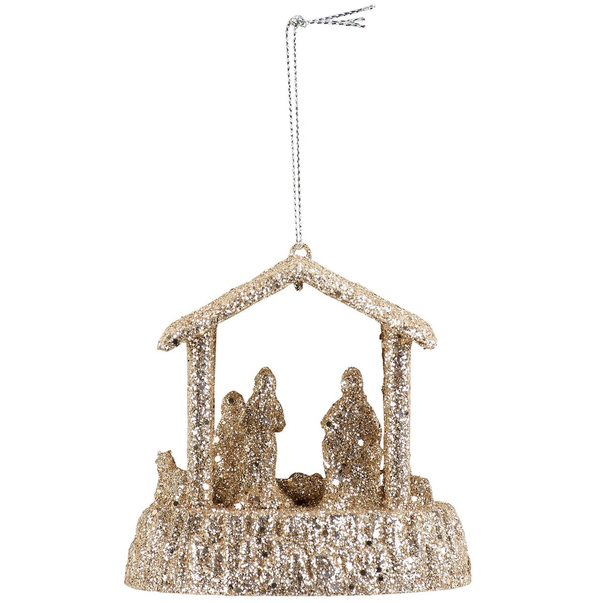 Sparkling Glitter Nativity Ornament, Joyful Christmas Tree Decoration, Holiday Home Accent