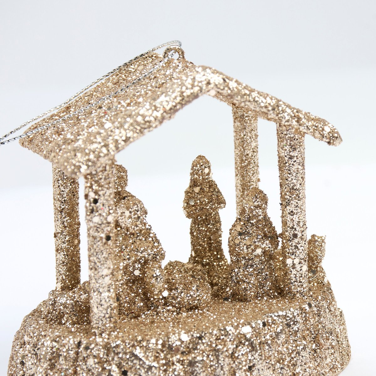 Sparkling Glitter Nativity Ornament, Joyful Christmas Tree Decoration, Holiday Home Accent