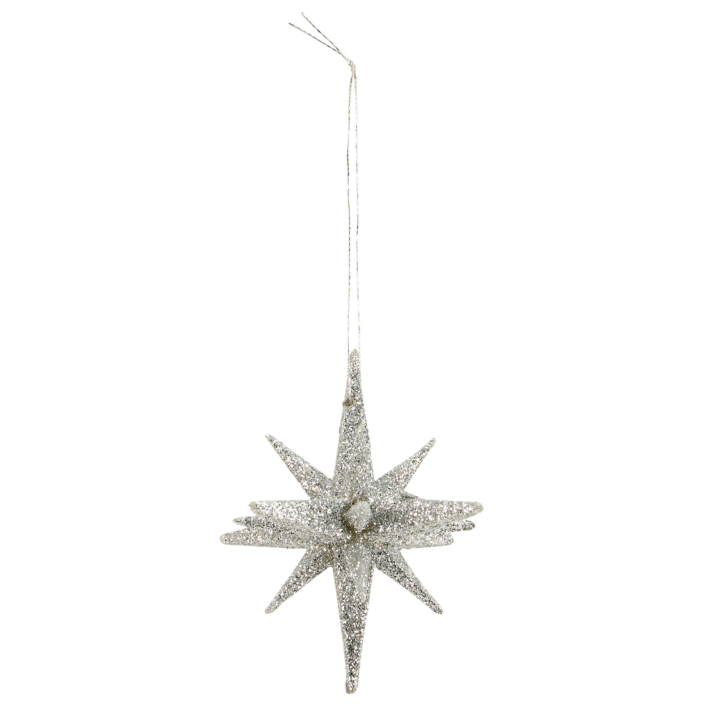 Dazzling Silver Glitter Starburst Ornament for Christmas Tree Holiday Decor