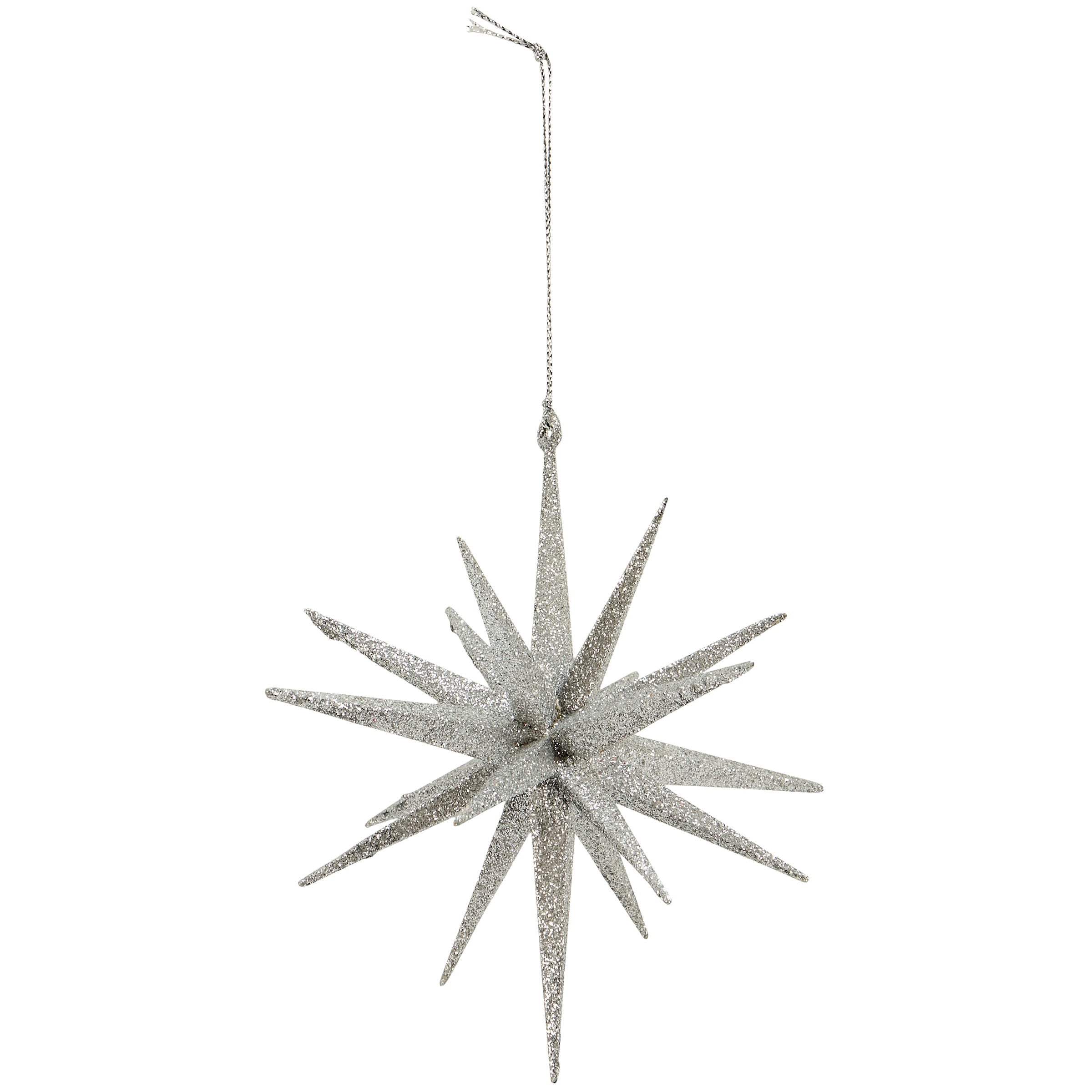 Dazzling Silver Glitter Starburst Christmas Ornament - Sculpted Holiday Tree Accent Decor