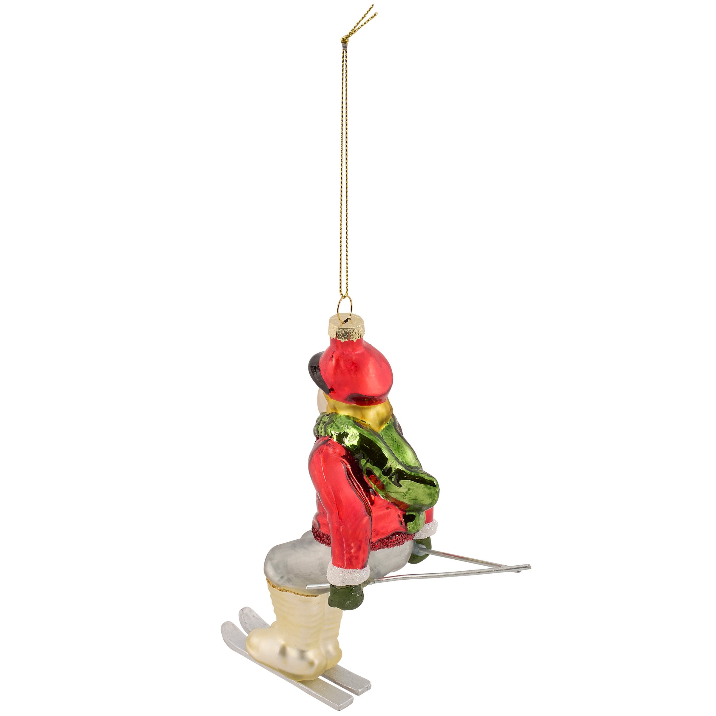 Vintage Red Skier Glass Christmas Ornament with Glitter Accents - Primitives by Kathy