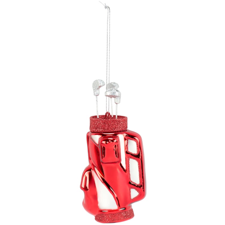 Fun Golf Bag Glass Christmas Ornament with Glitter Accents - Perfect Golfer Gift