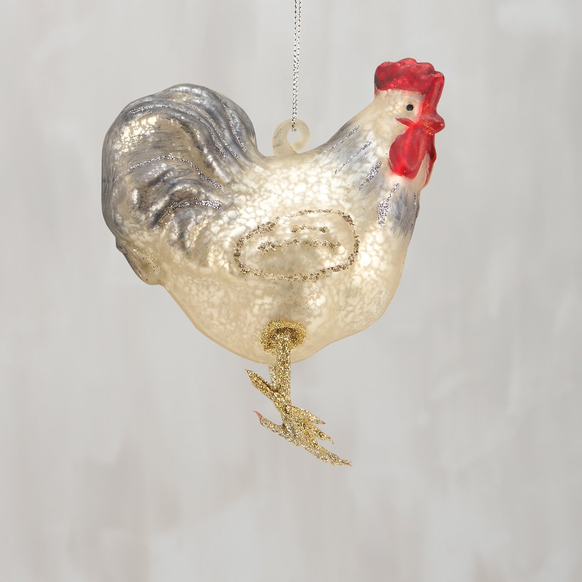 Charming Glitter Glass Rooster Ornament for Farmhouse Christmas Tree Decor
