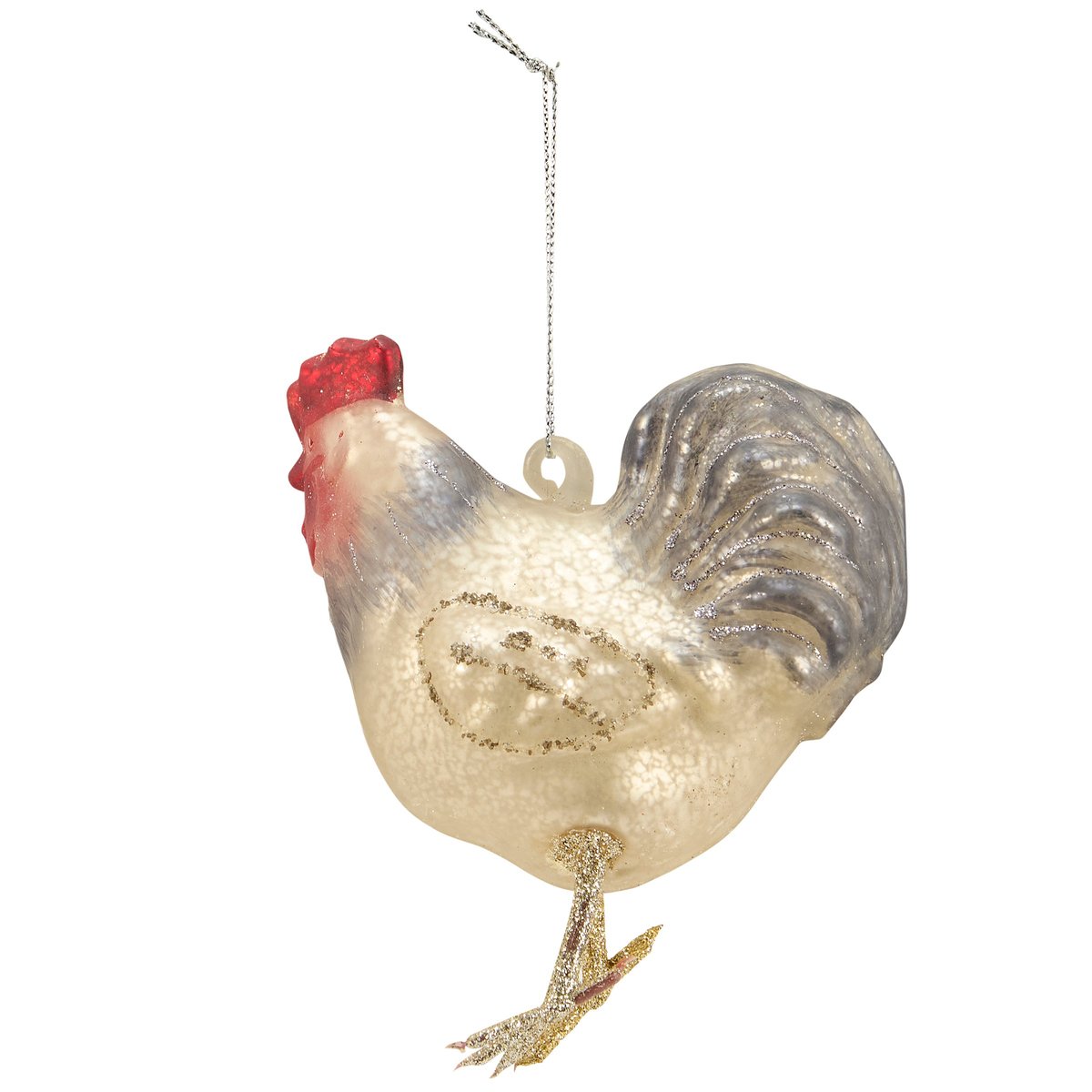 Charming Glitter Glass Rooster Ornament for Farmhouse Christmas Tree Decor