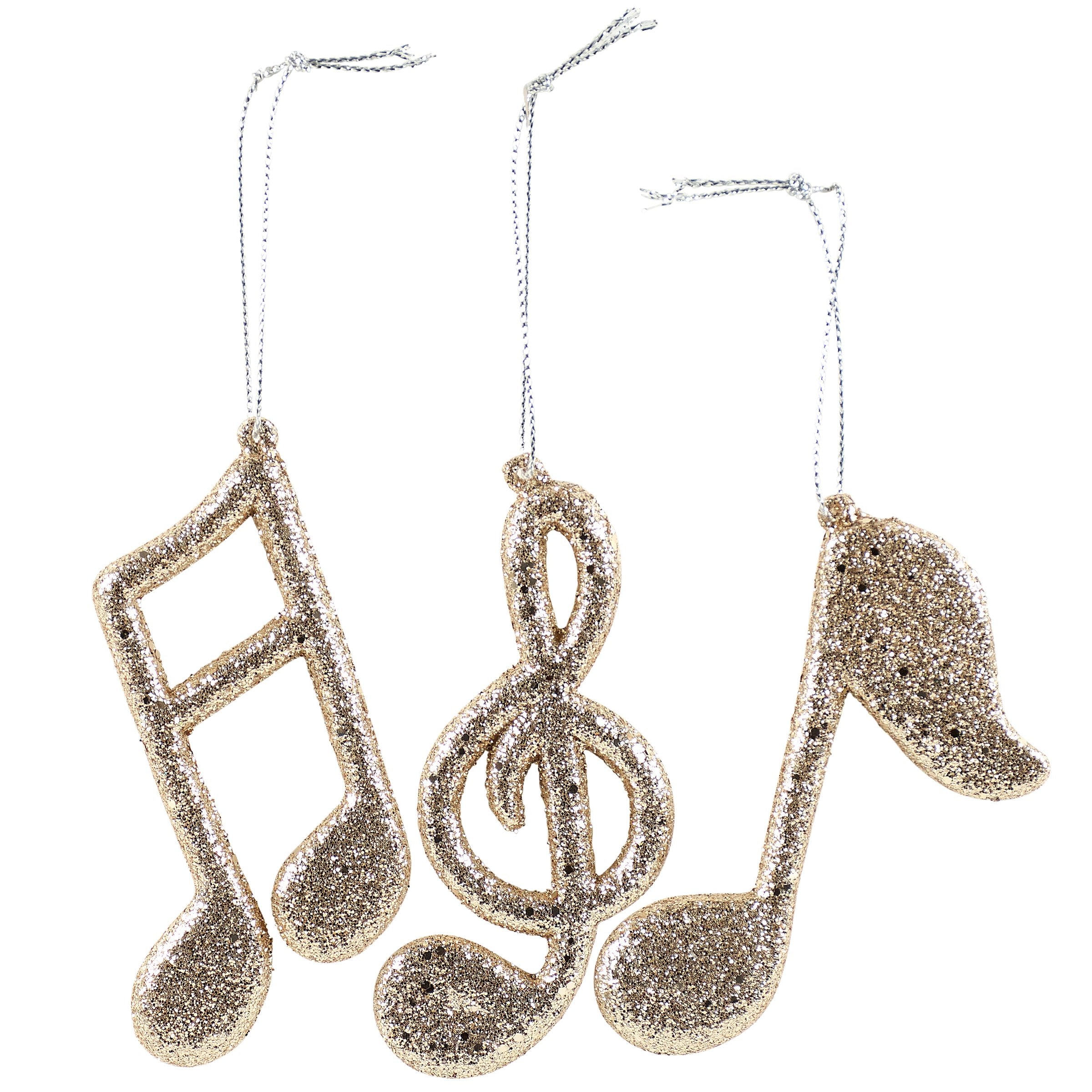 Sparkling Glitter Music Notes Christmas Ornament Set - Festive Tree Decorations