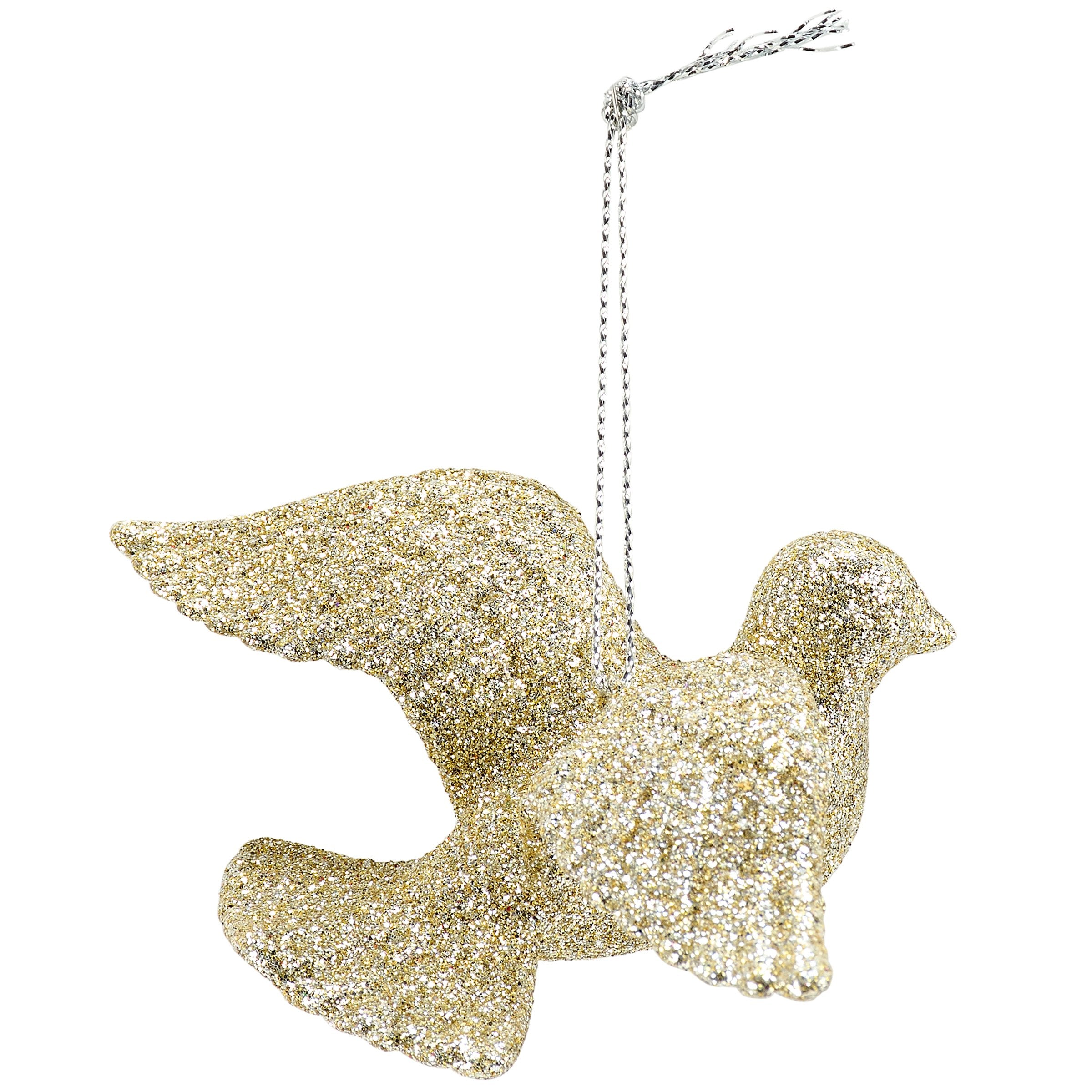 Sparkling Glitter Flying Dove Christmas Ornament, Elegant Holiday Tree Decor