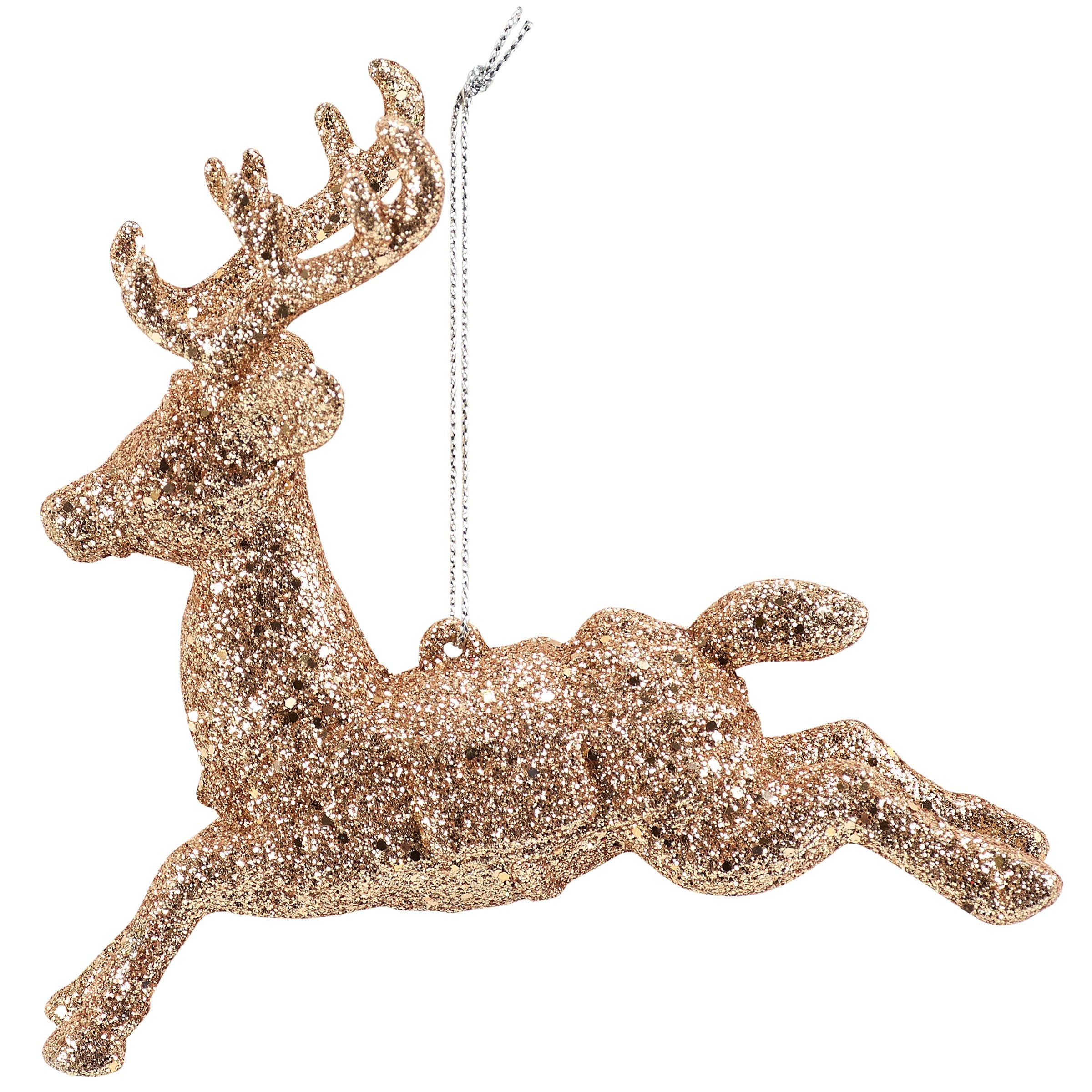 Sparkling Glitter Running Deer Christmas Ornament - Festive Holiday Home Decor Accent