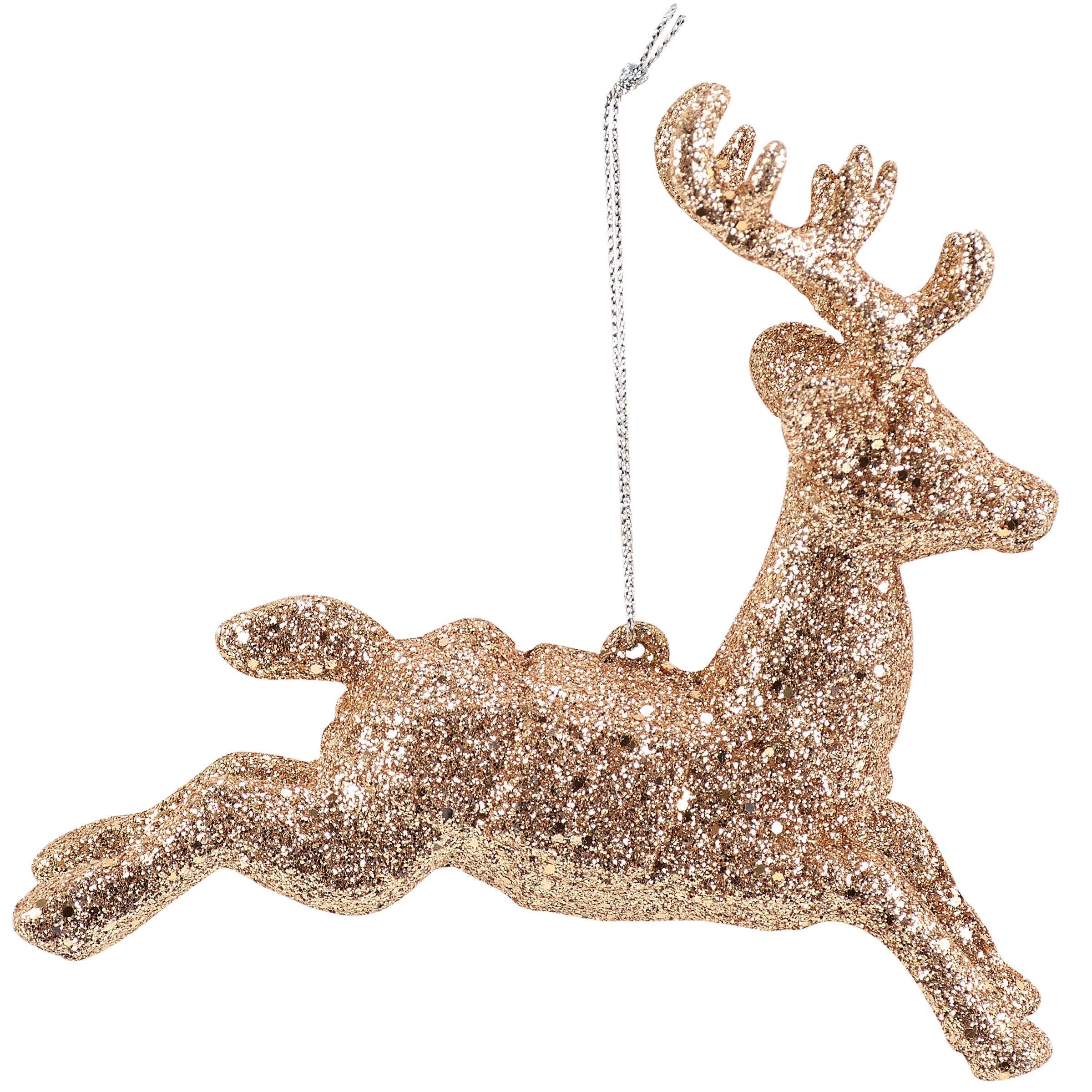 Sparkling Glitter Running Deer Christmas Ornament - Festive Holiday Home Decor Accent