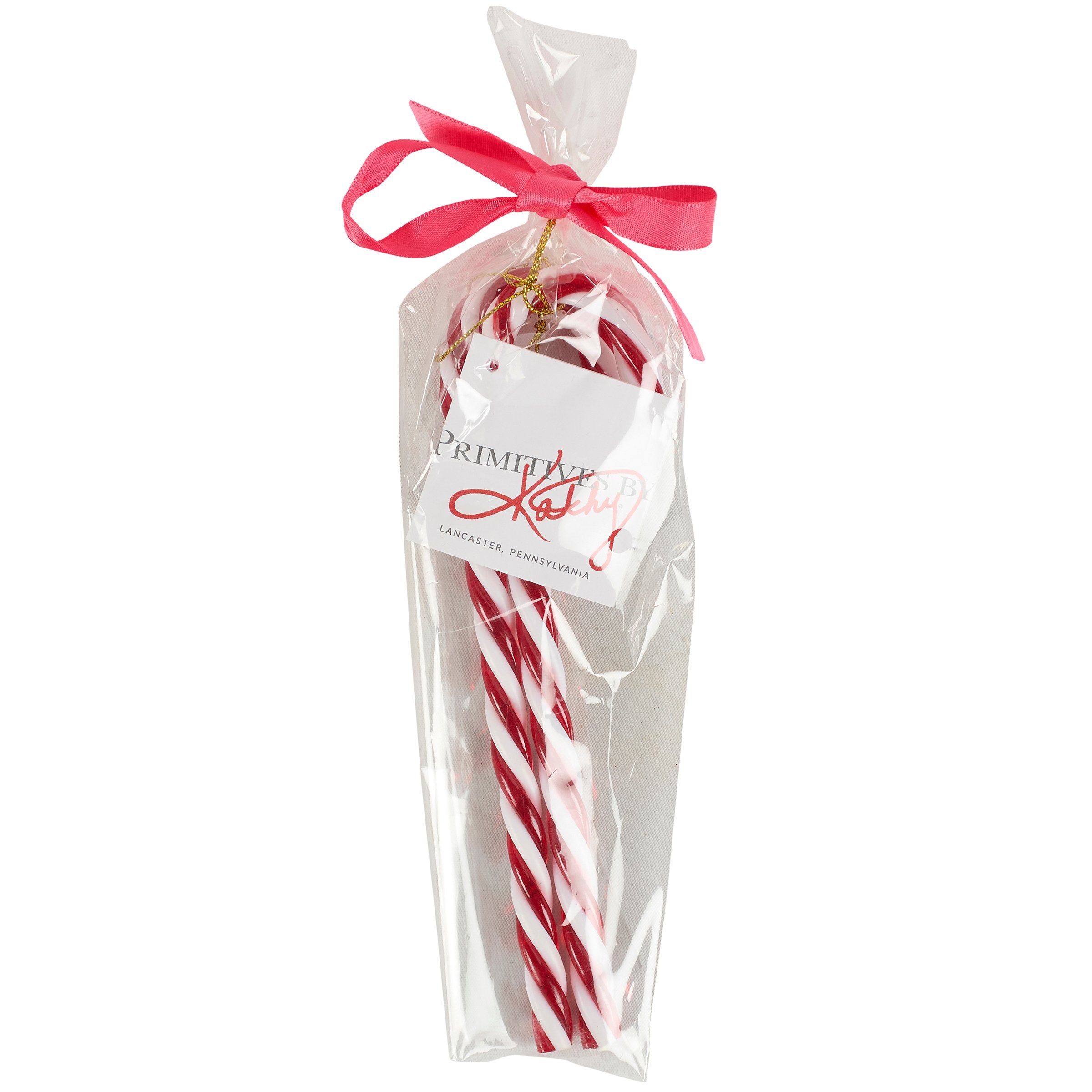 Retro Red & White Twisted Plastic Candy Cane Christmas Ornament Set