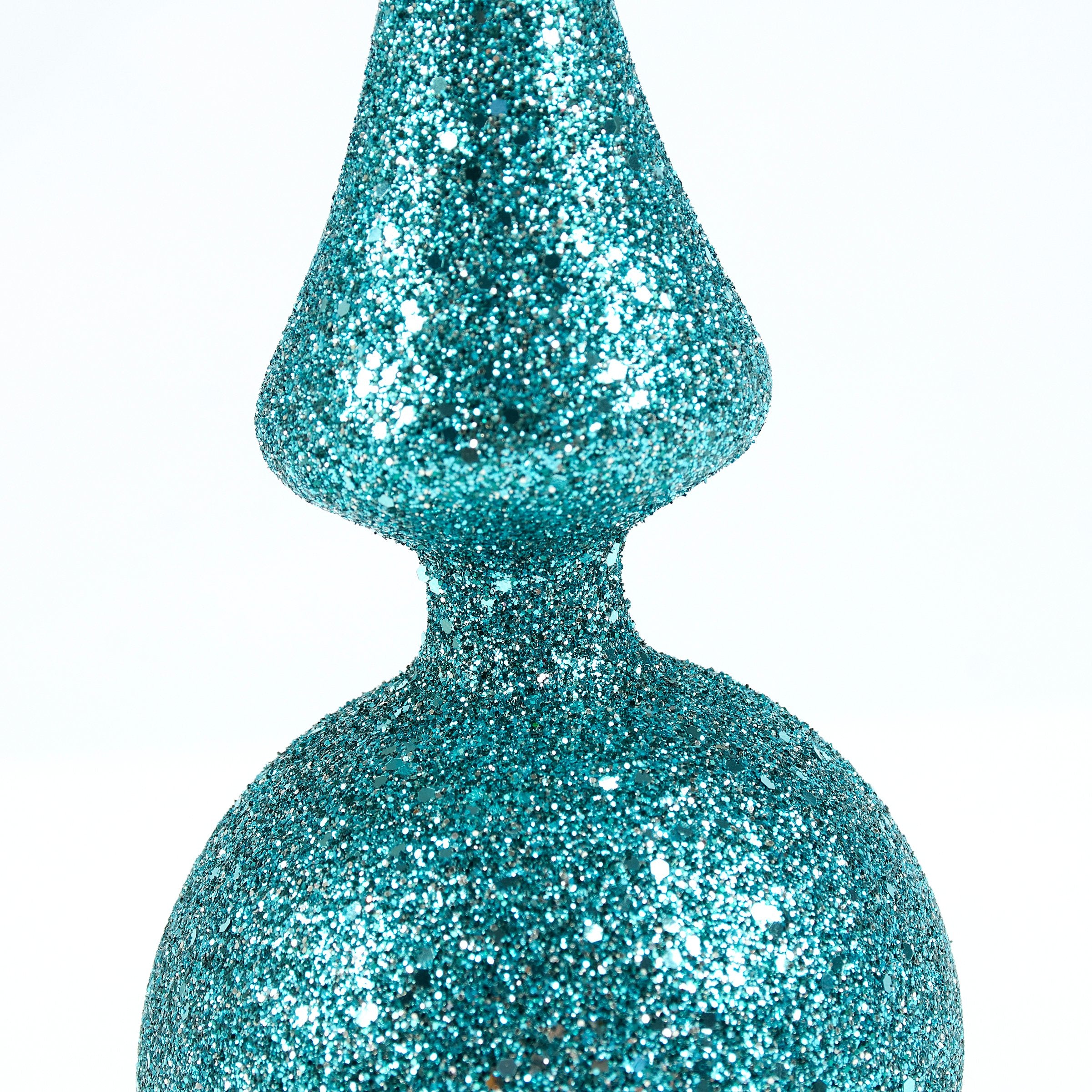 Sparkling Blue Glitter Retro Christmas Tree Topper Festive Holiday Ornament