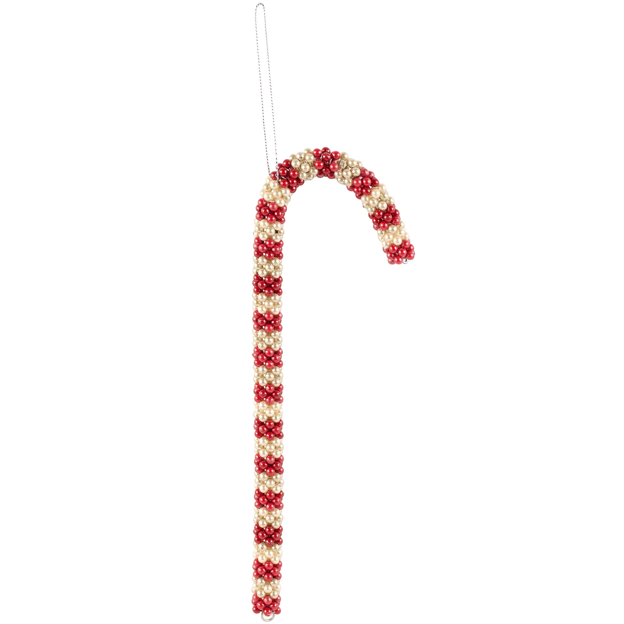 Charming Beaded Candy Cane Christmas Ornament - Retro Festive Holiday Decor