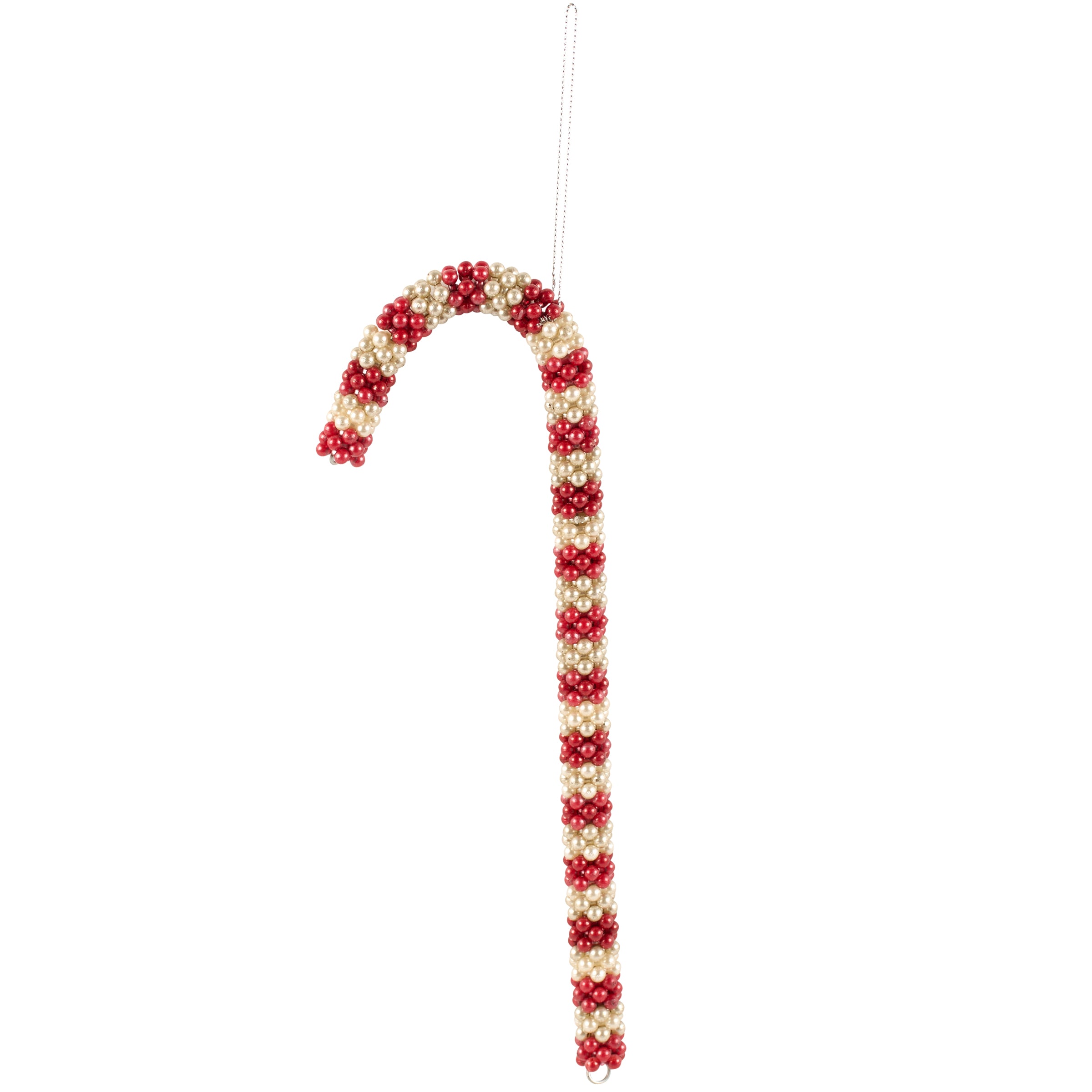 Charming Beaded Candy Cane Christmas Ornament - Retro Festive Holiday Decor