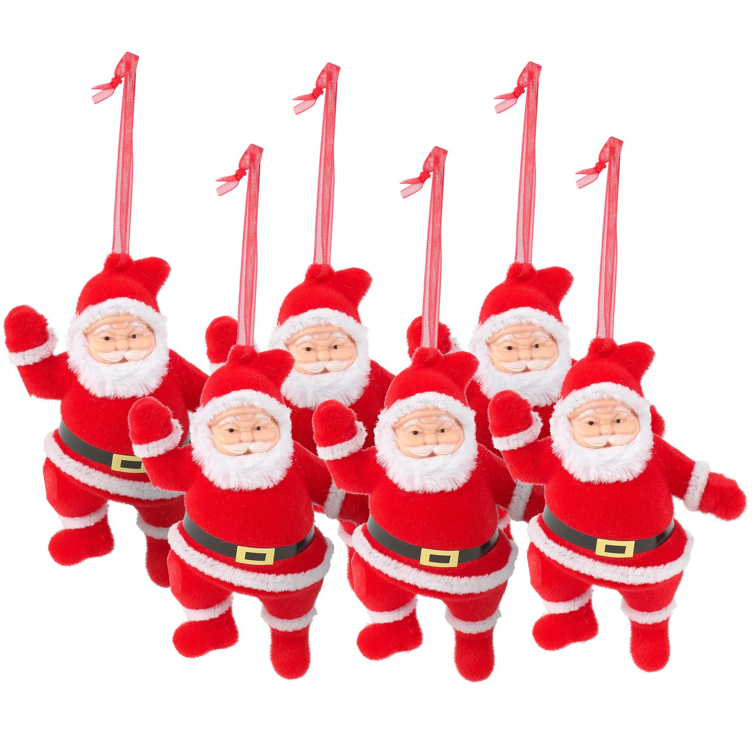 Charming Retro Mini Santas Christmas Tree Ornaments Set - Six Piece Flocked Decor