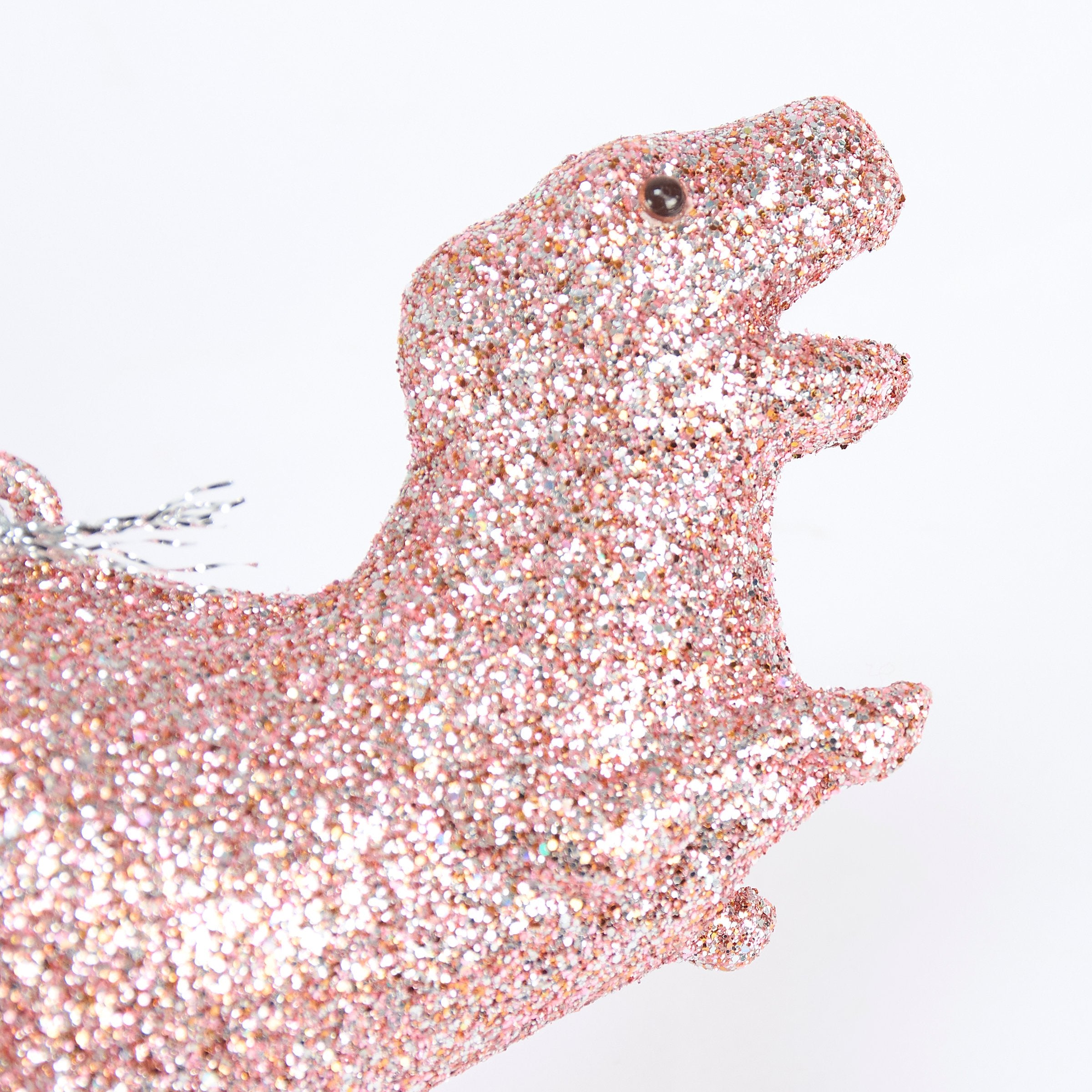 Sparkling Glitter Dinosaur Christmas Ornaments Set - Pink & Blue Dino Holiday Decor