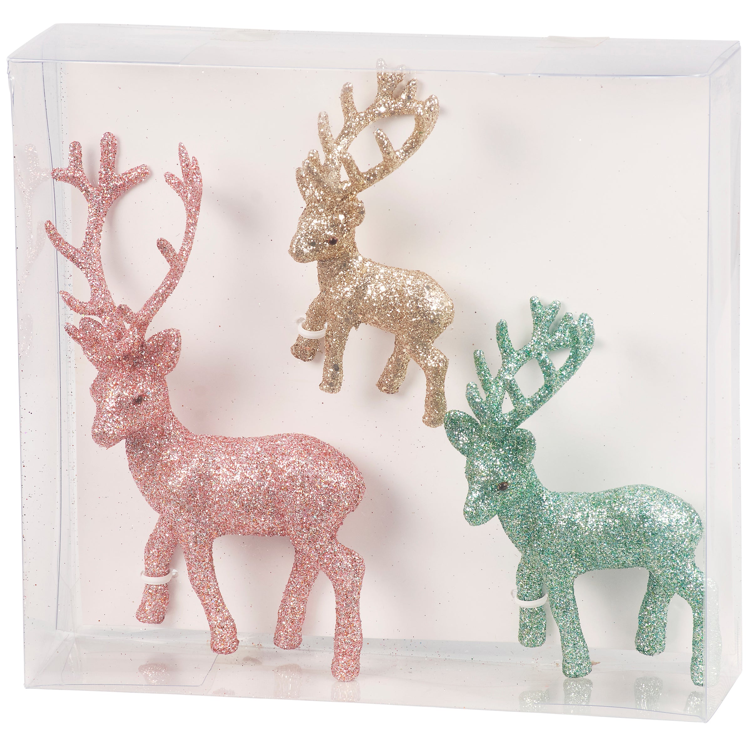 Charming Pastel Glitter Deer Figurines Set - Retro Christmas Holiday Decor Accents