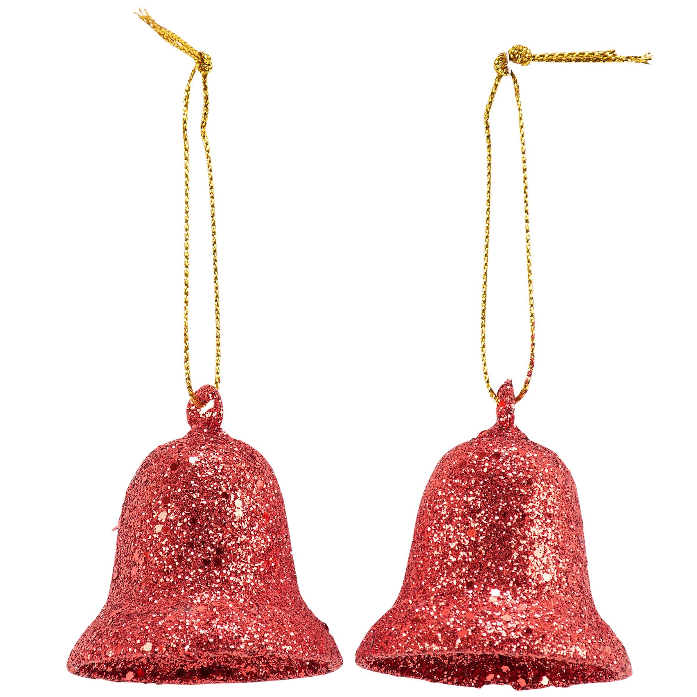 Sparkling Red Glitter Christmas Bell Ornament Set (2-Pack) Festive Holiday Decor