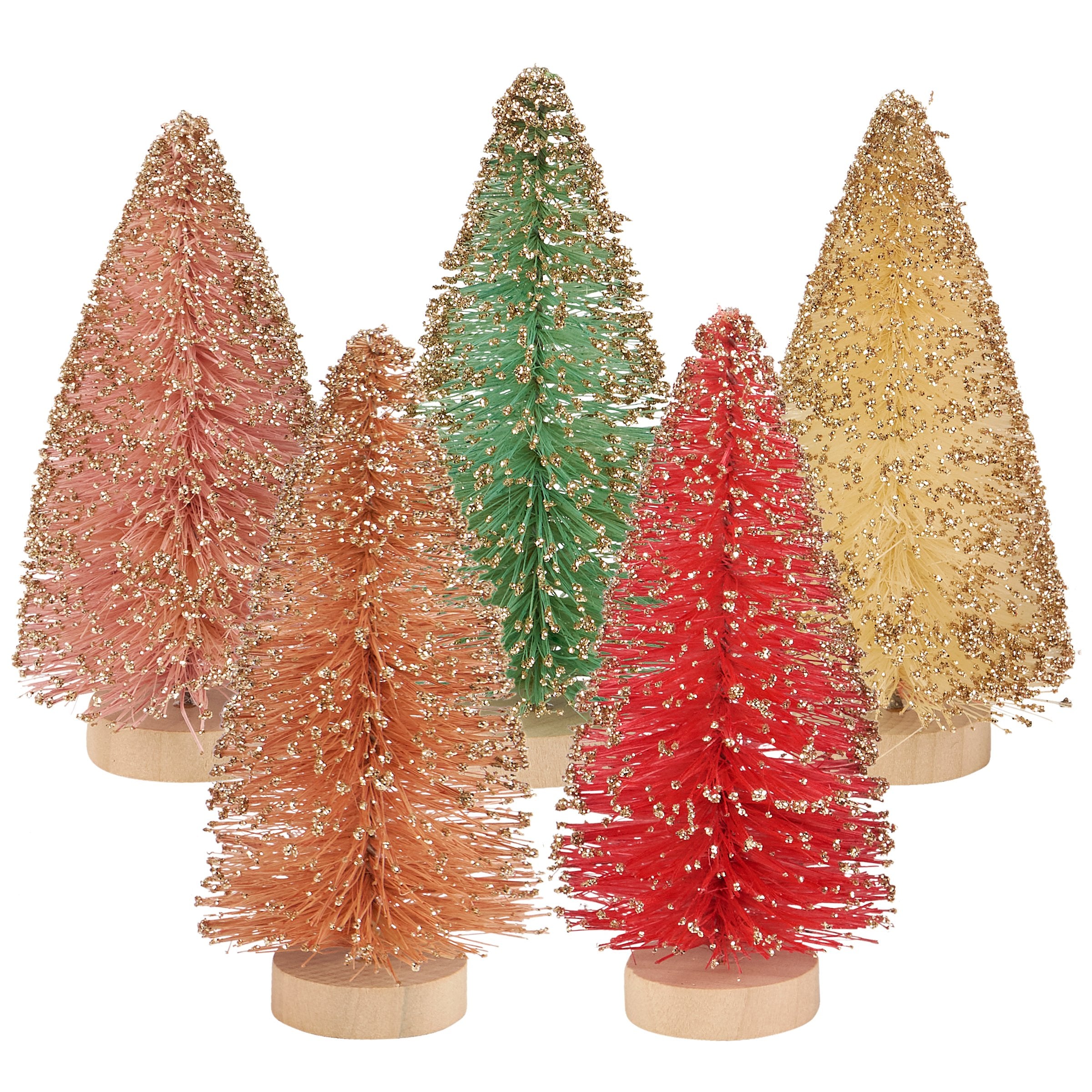 Charming Pastel Glitter Bottle Brush Tree Set - 5 Piece Holiday Home Decor