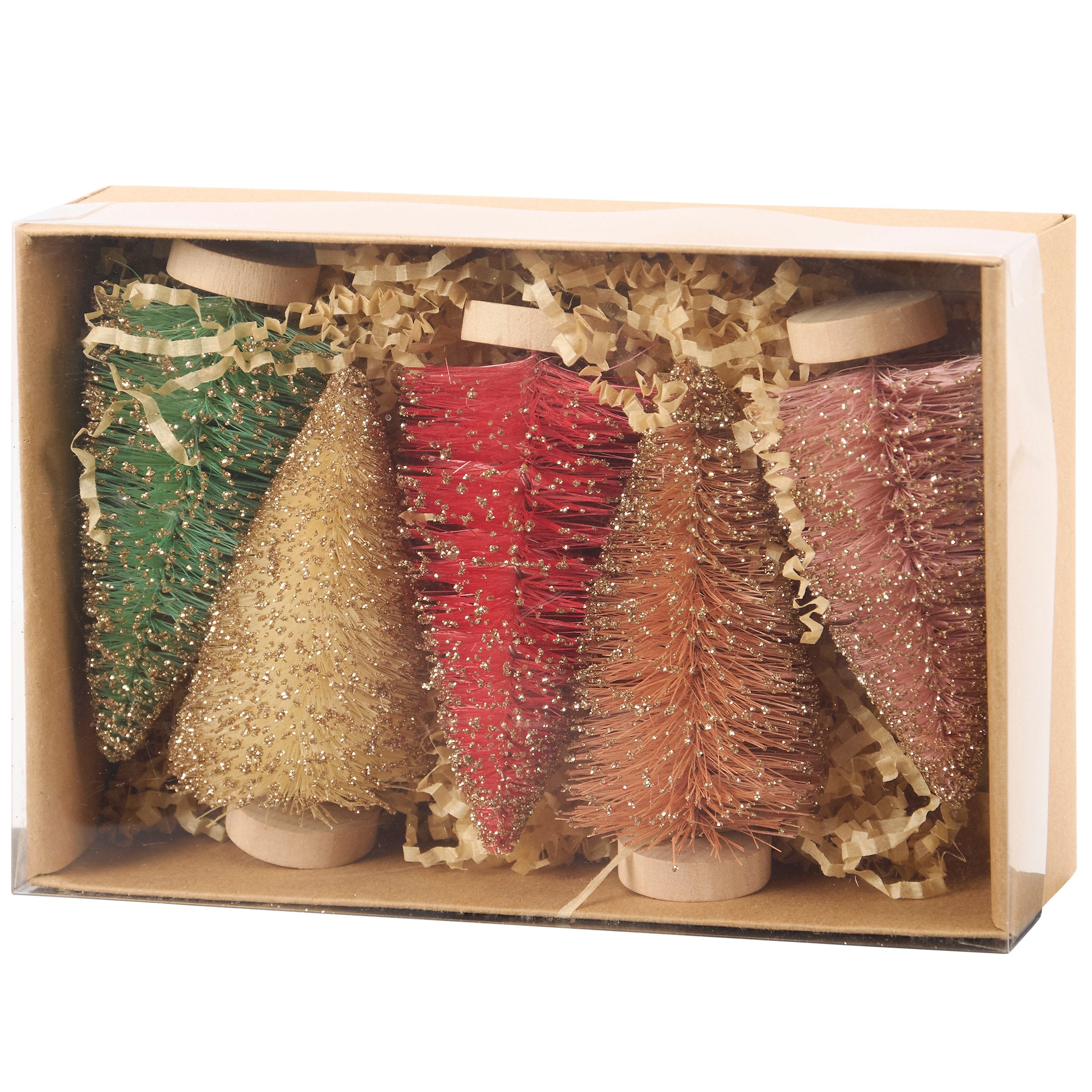 Charming Pastel Glitter Bottle Brush Tree Set - 5 Piece Holiday Home Decor