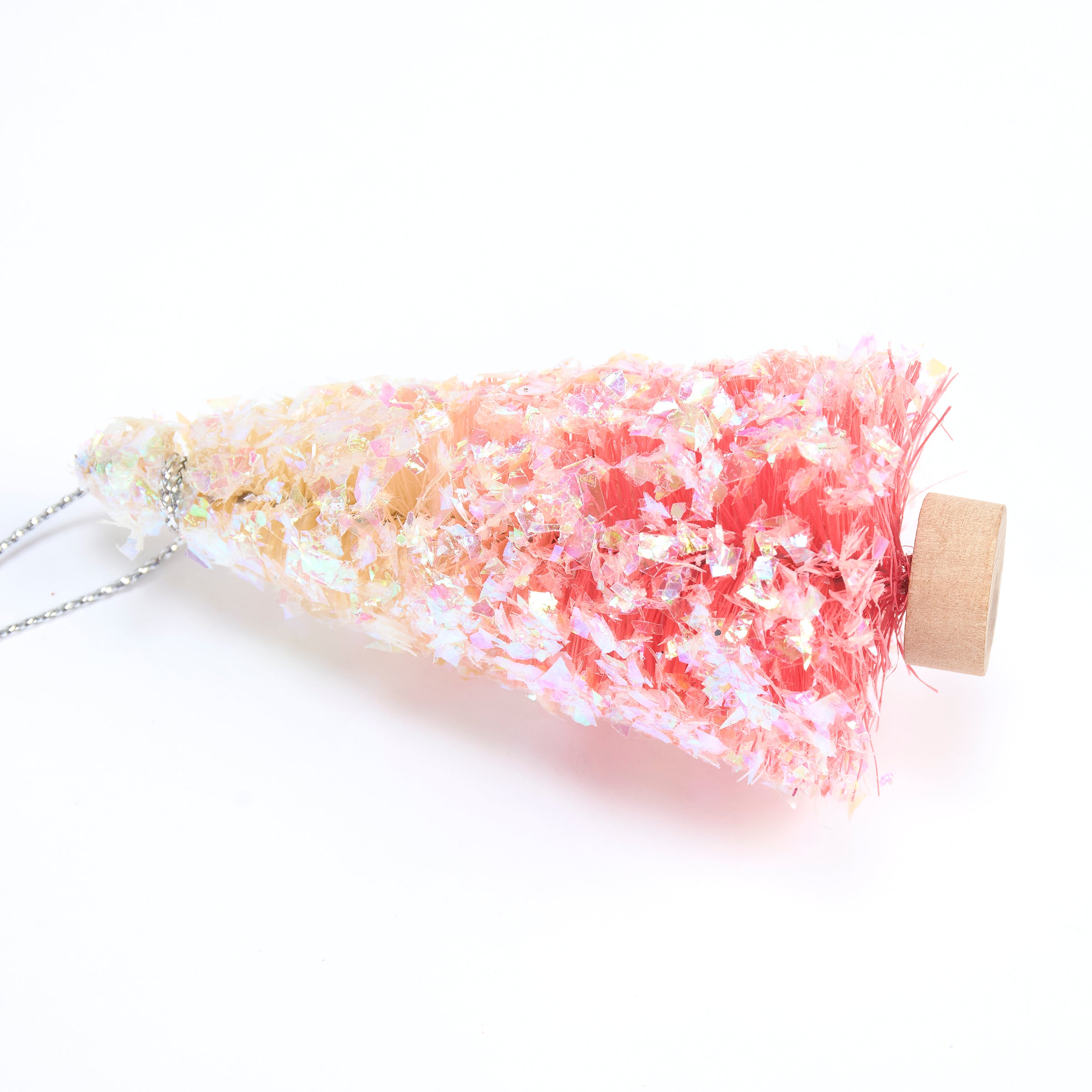 Charming Pastel Retro Bottle Brush Tree Set - Snowy Mica Details, Pack of 4