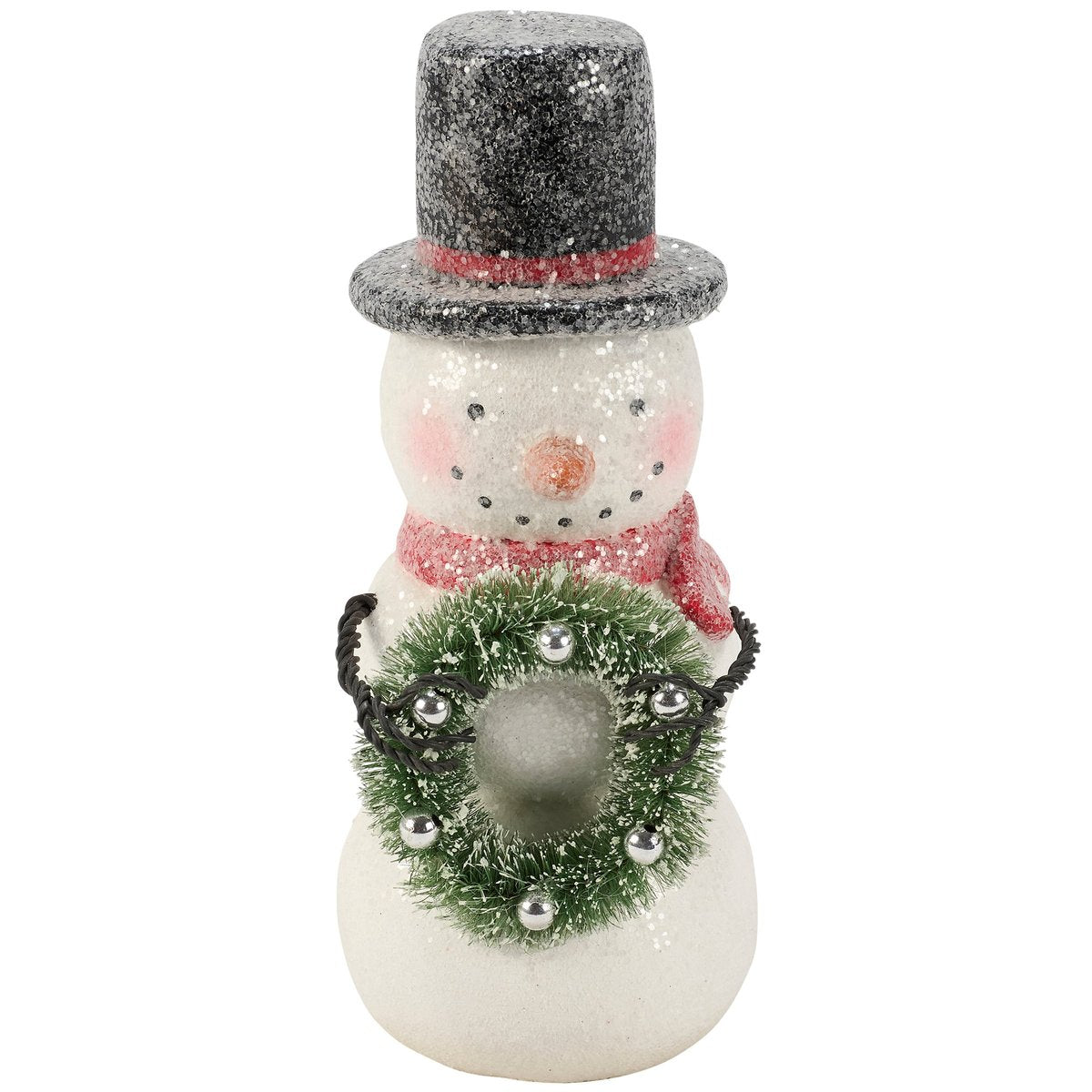 Charming Retro Snowman Figurine with Wreath - Hand-Painted Holiday Decor