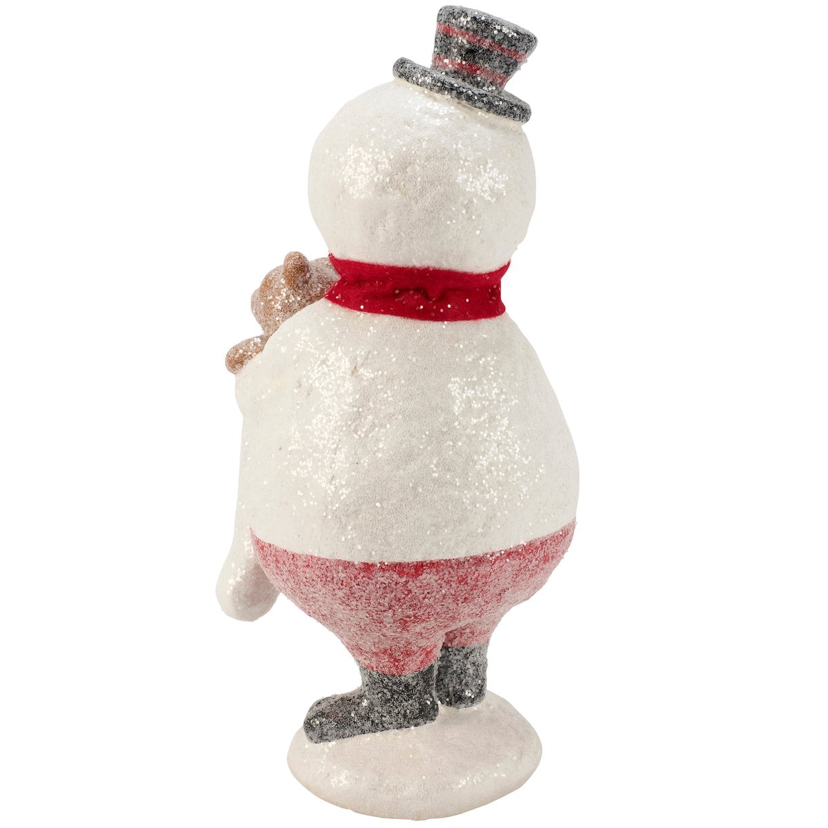 Charming Retro Snowman Figurine with Teddy, Snowy Mica Finish